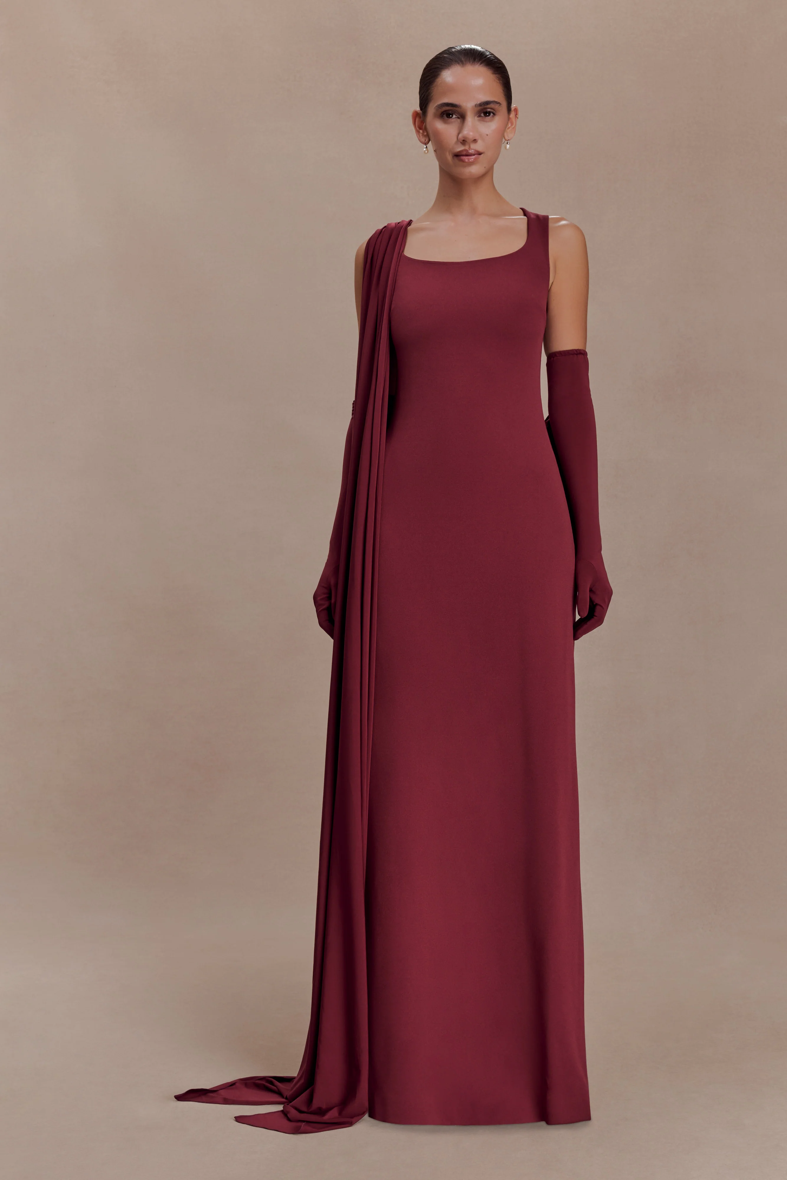 Rhea Detachable Cape Jersey Maxi Dress - Wine - Image 2