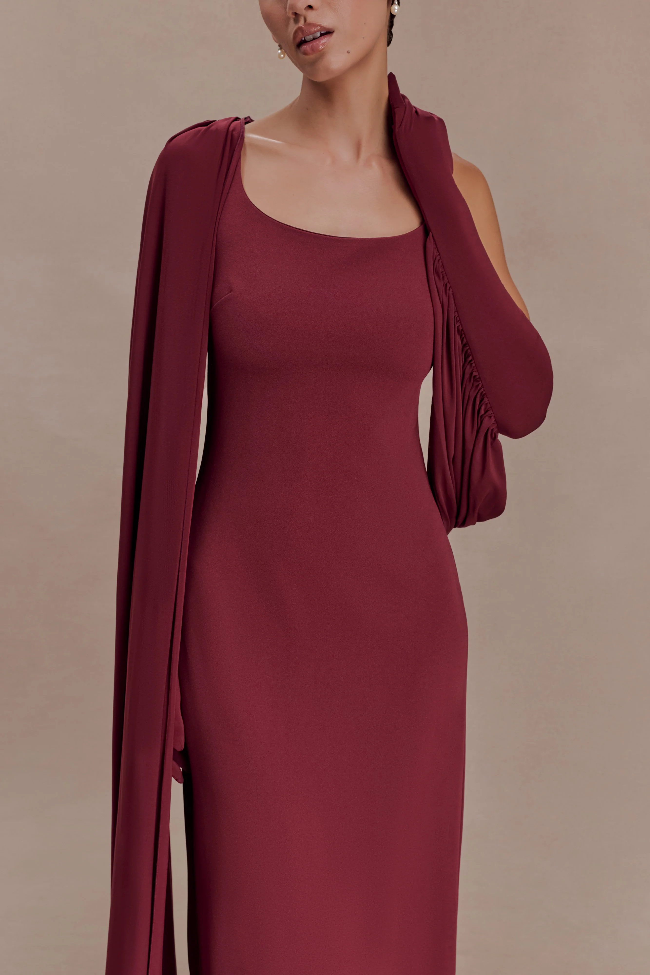 Rhea Detachable Cape Jersey Maxi Dress - Wine - Image 3