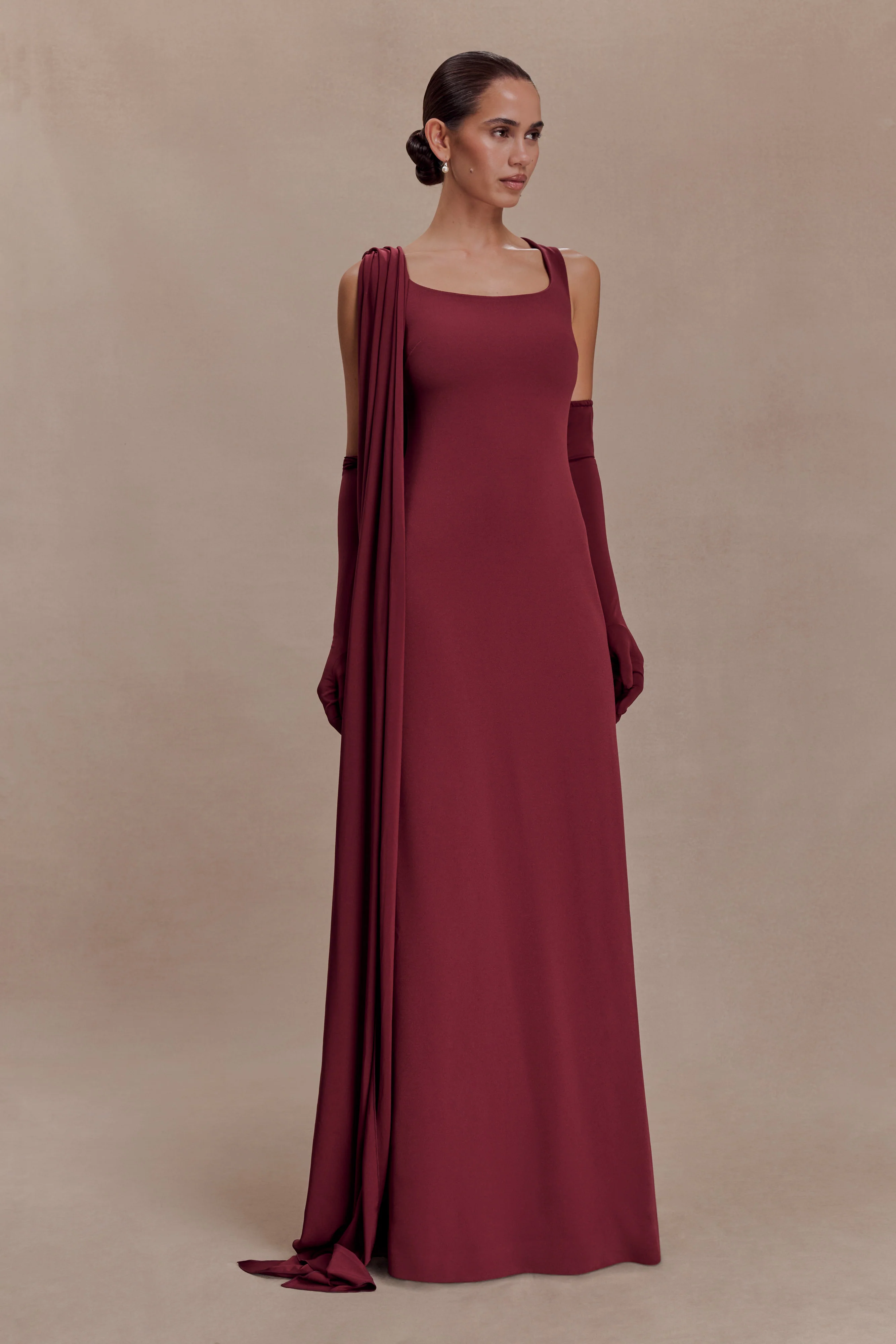 Rhea Detachable Cape Jersey Maxi Dress - Wine - Image 4