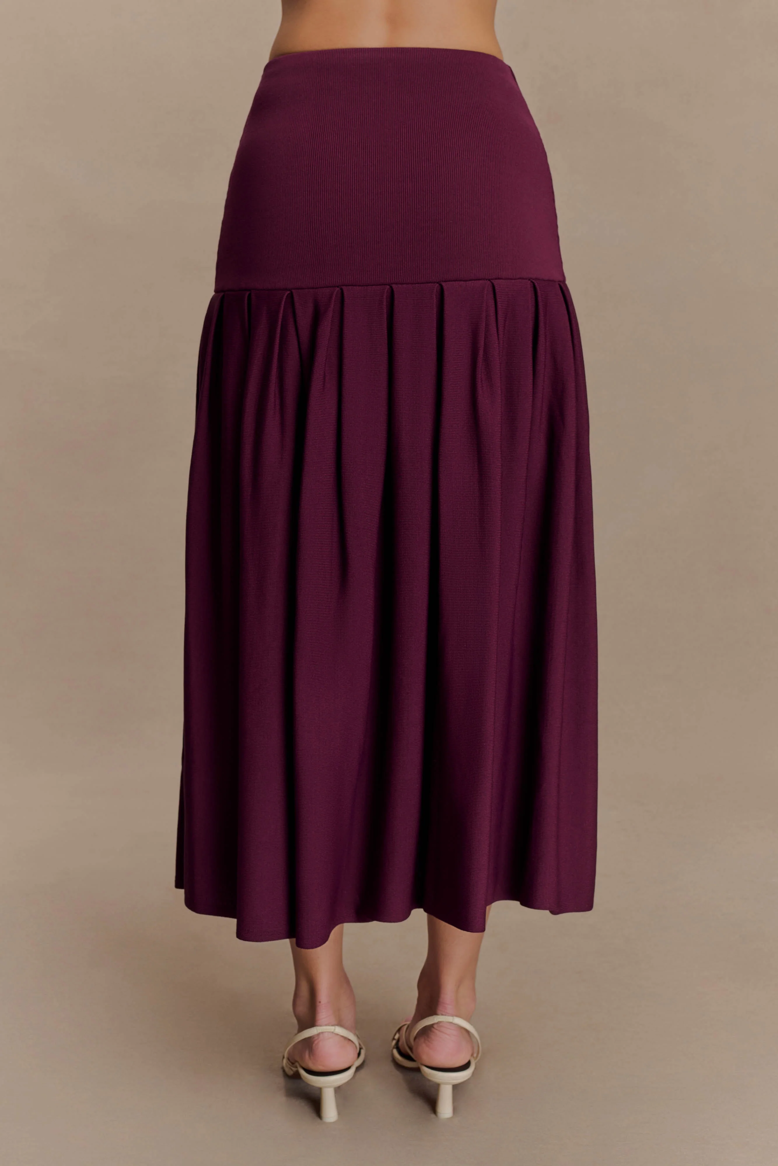 Romaine Bandage Knit Midi Skirt - Wine - Image 3