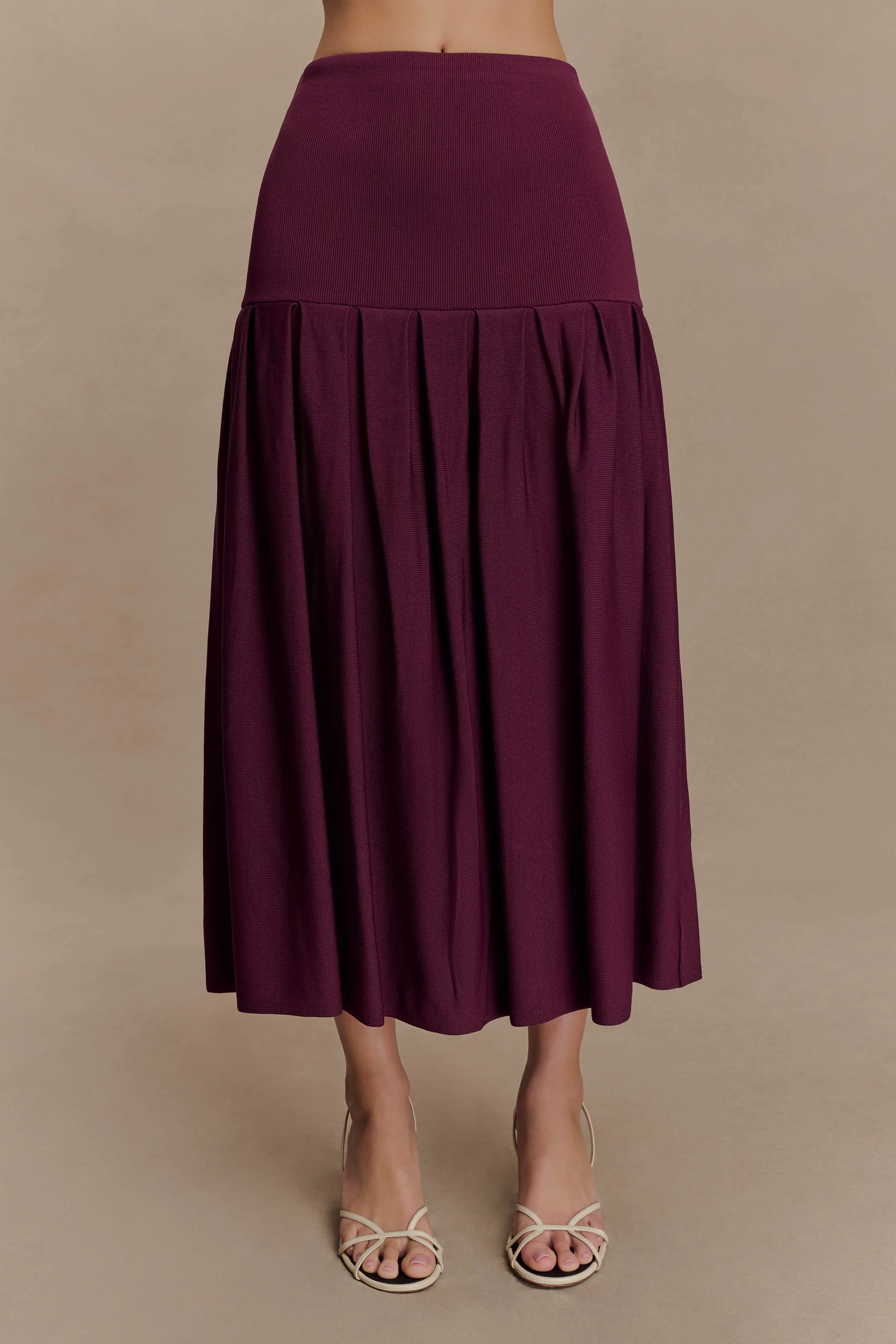 Romaine Bandage Knit Midi Skirt - Wine - Image 4