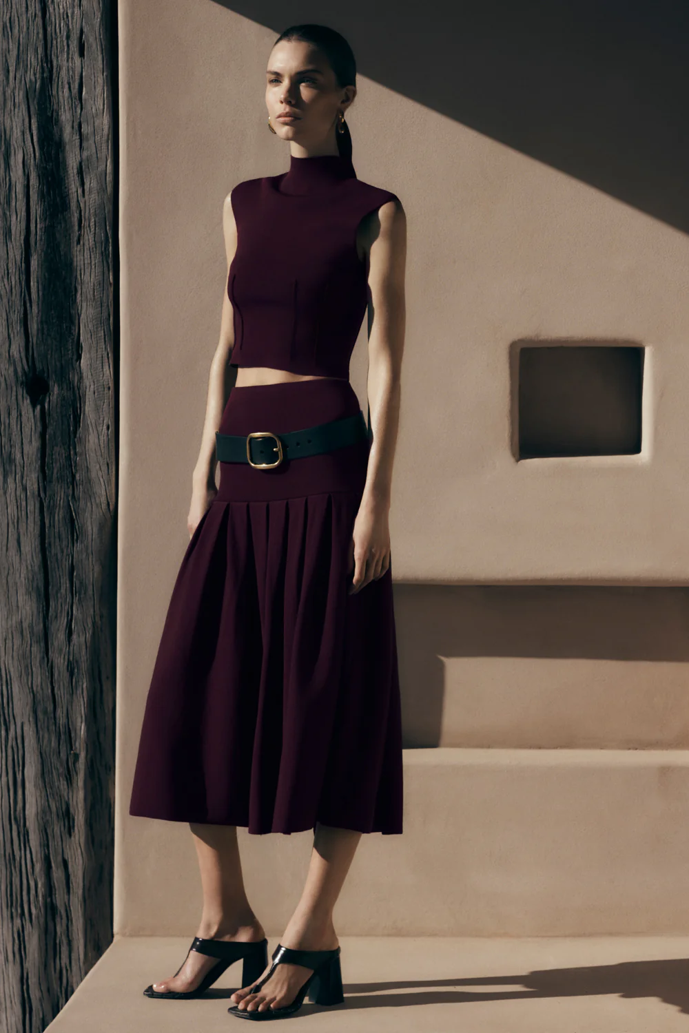Romaine Bandage Knit Midi Skirt - Wine - Image 6