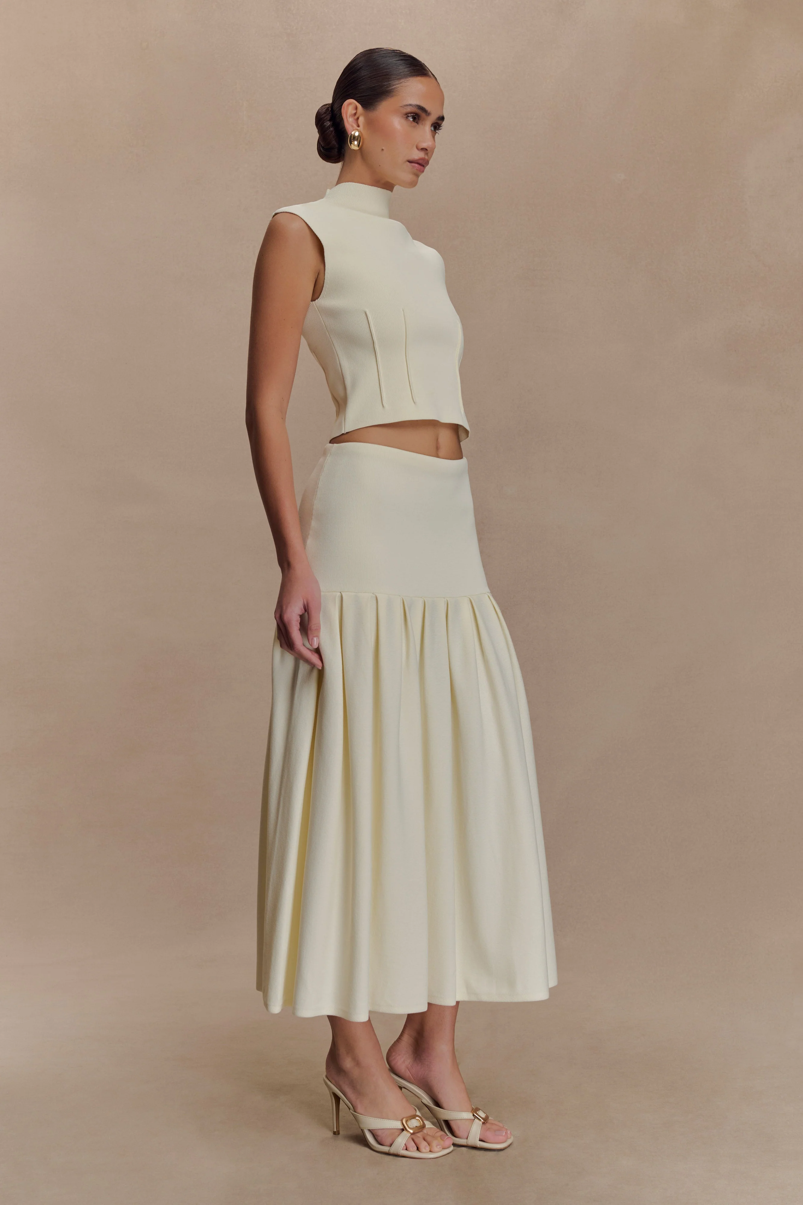 Romaine High Neck Bandage Knit Top - Ivory - Image 4