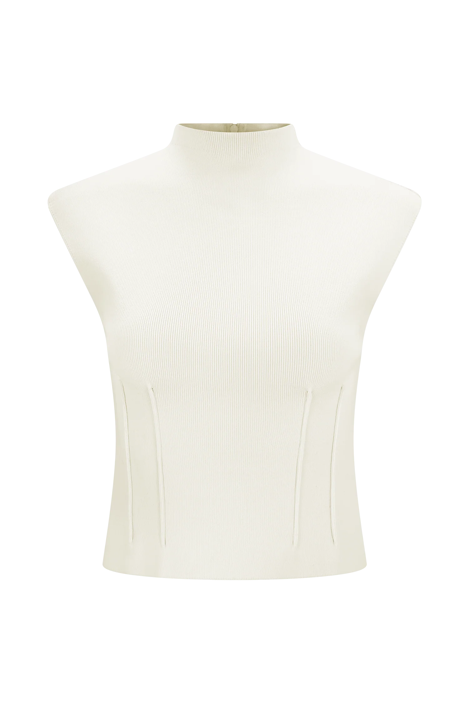 Romaine High Neck Bandage Knit Top - Ivory - Image 9