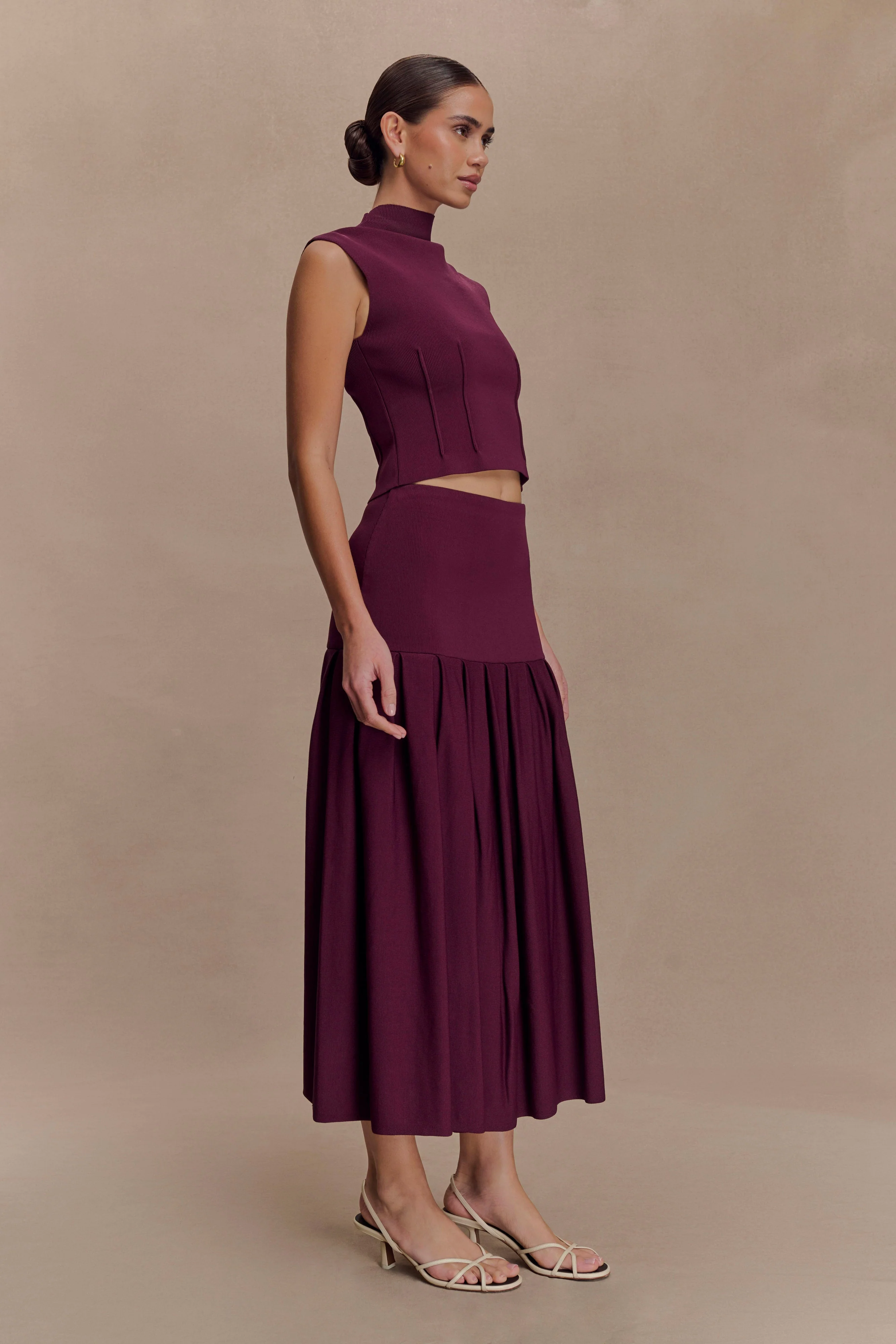 Romaine High Neck Bandage Knit Top - Wine - Image 4