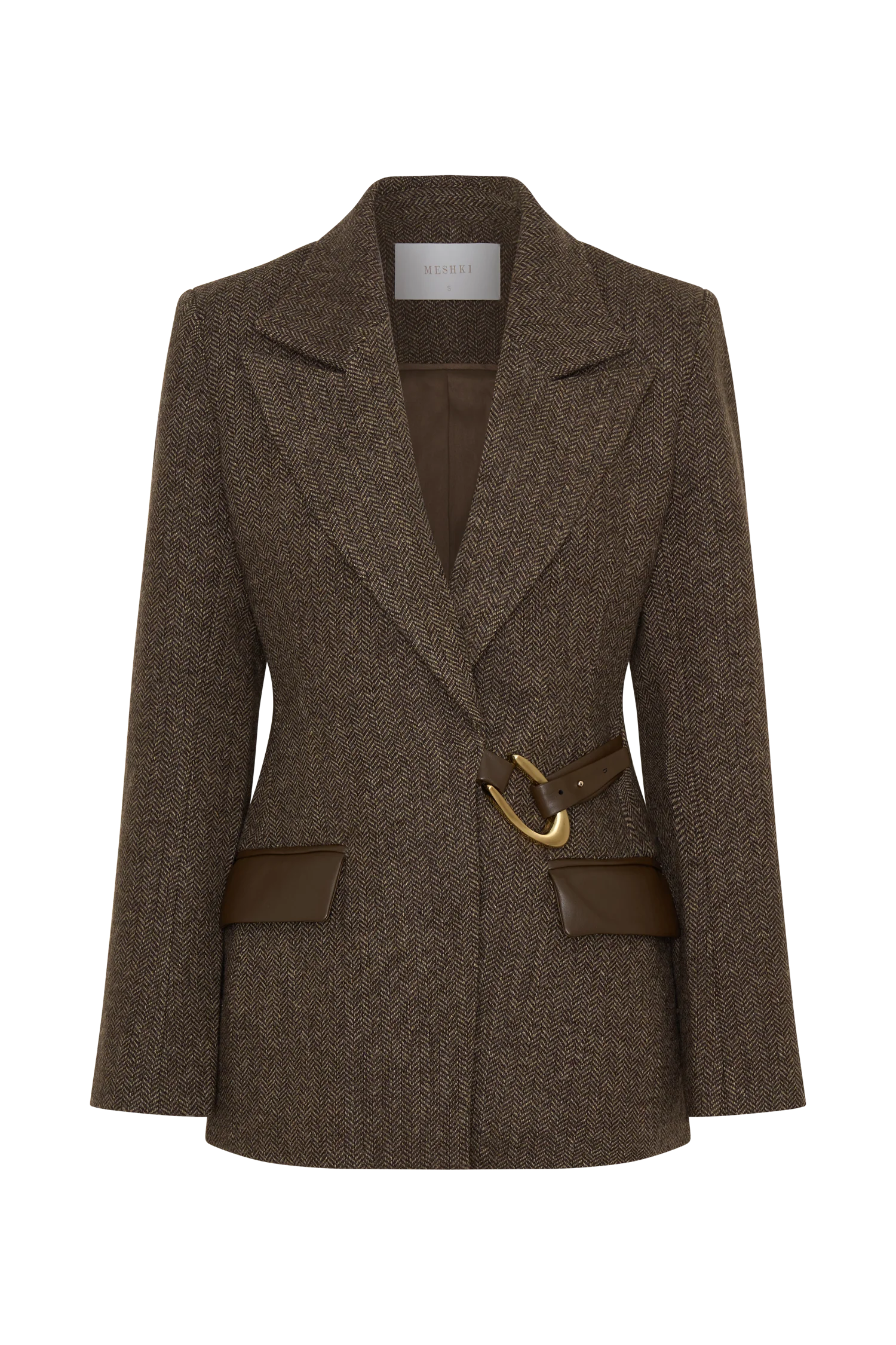 Romy Structured Blazer With Hardware - Herringbone - Image 10