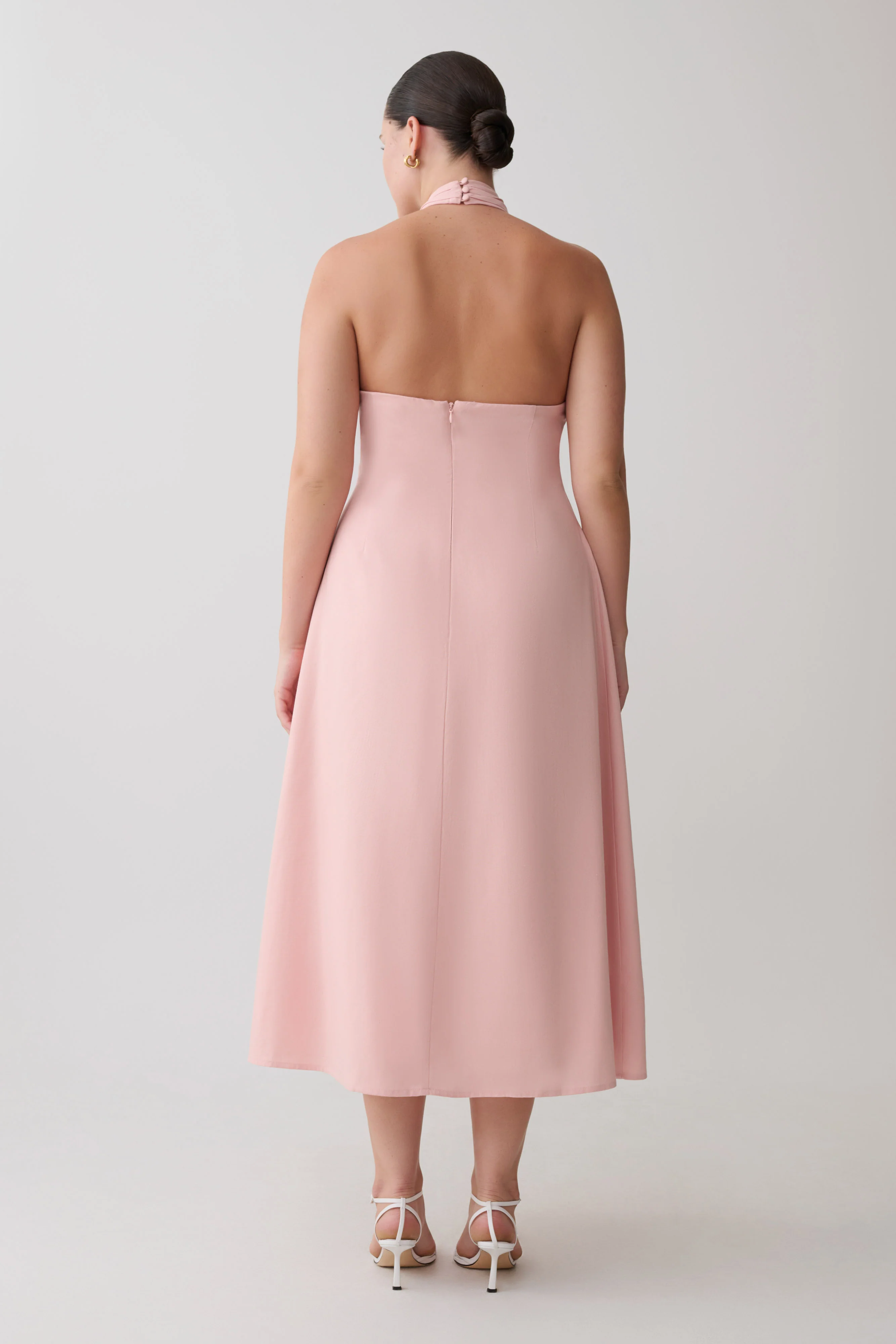 Rosie Linen Halter Midi Dress - Pink - Image 6