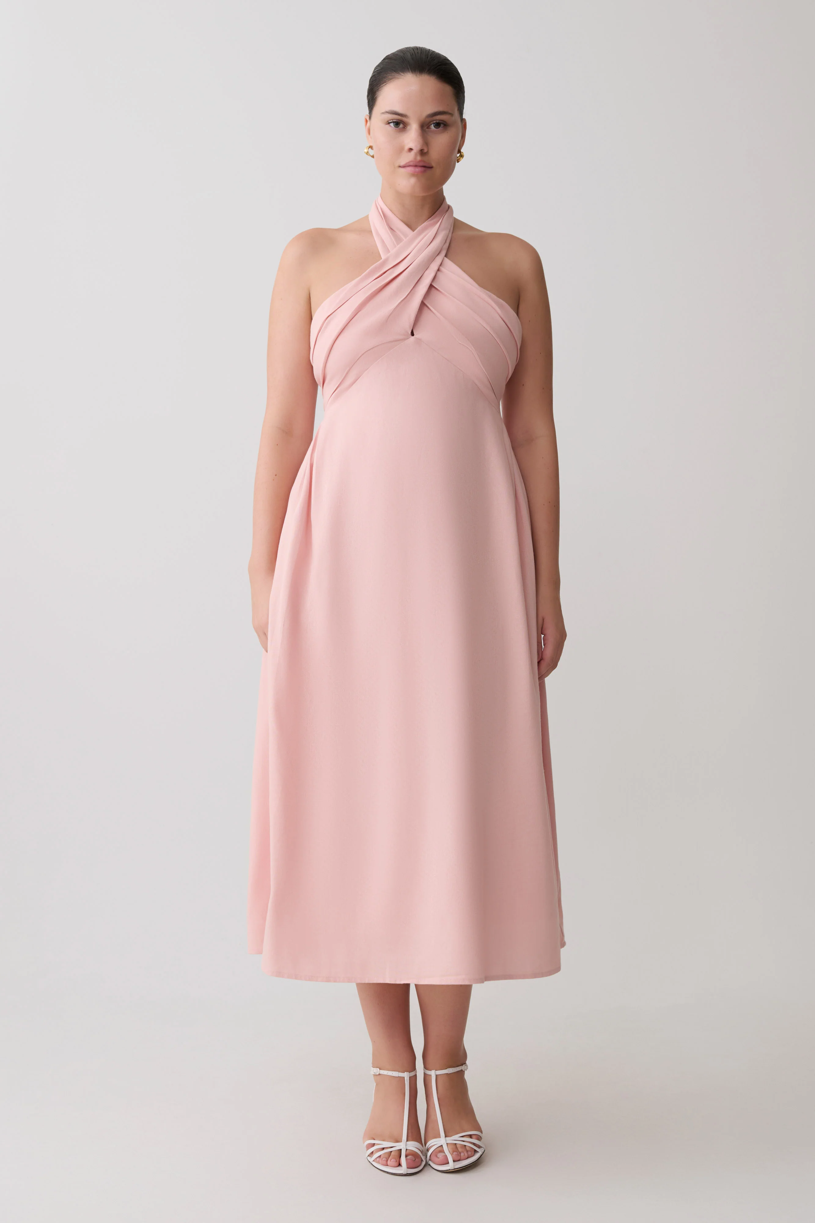 Rosie Linen Halter Midi Dress - Pink - Image 8