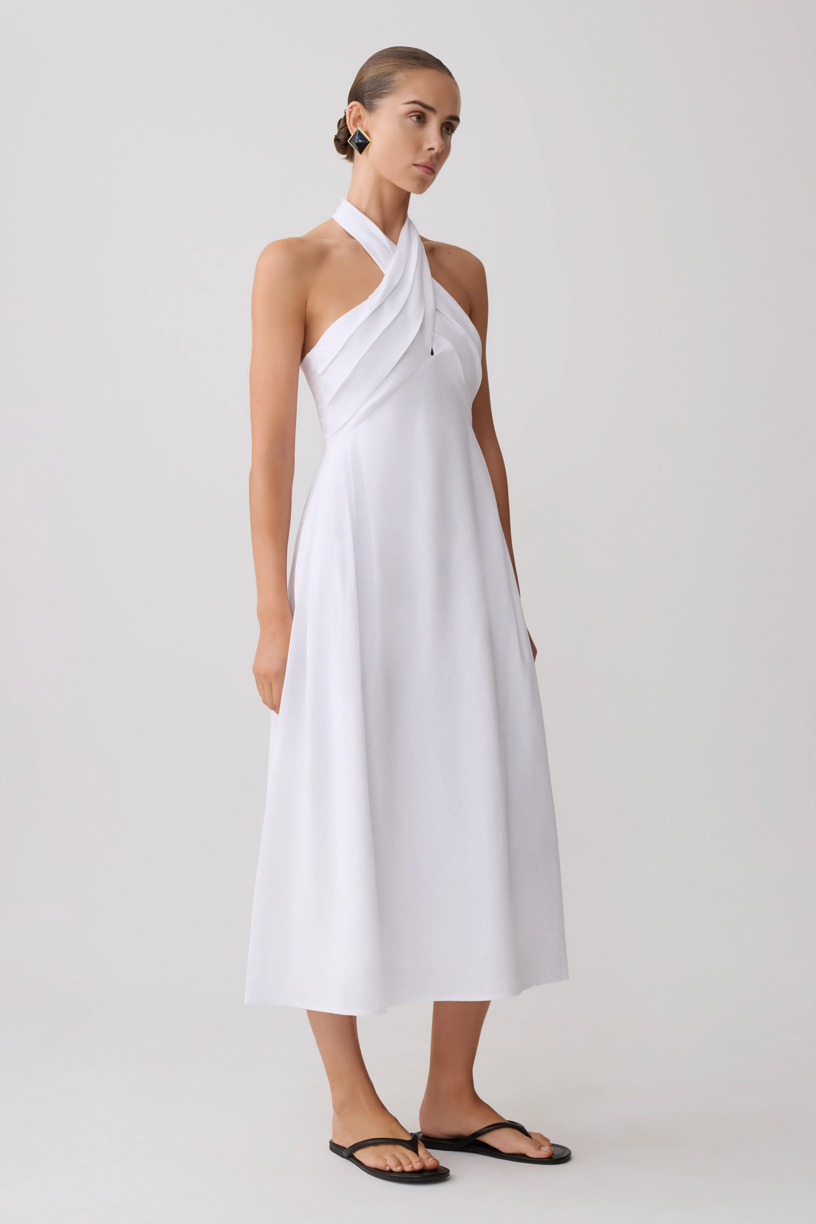 Rosie Linen Halter Midi Dress - White - Image 4