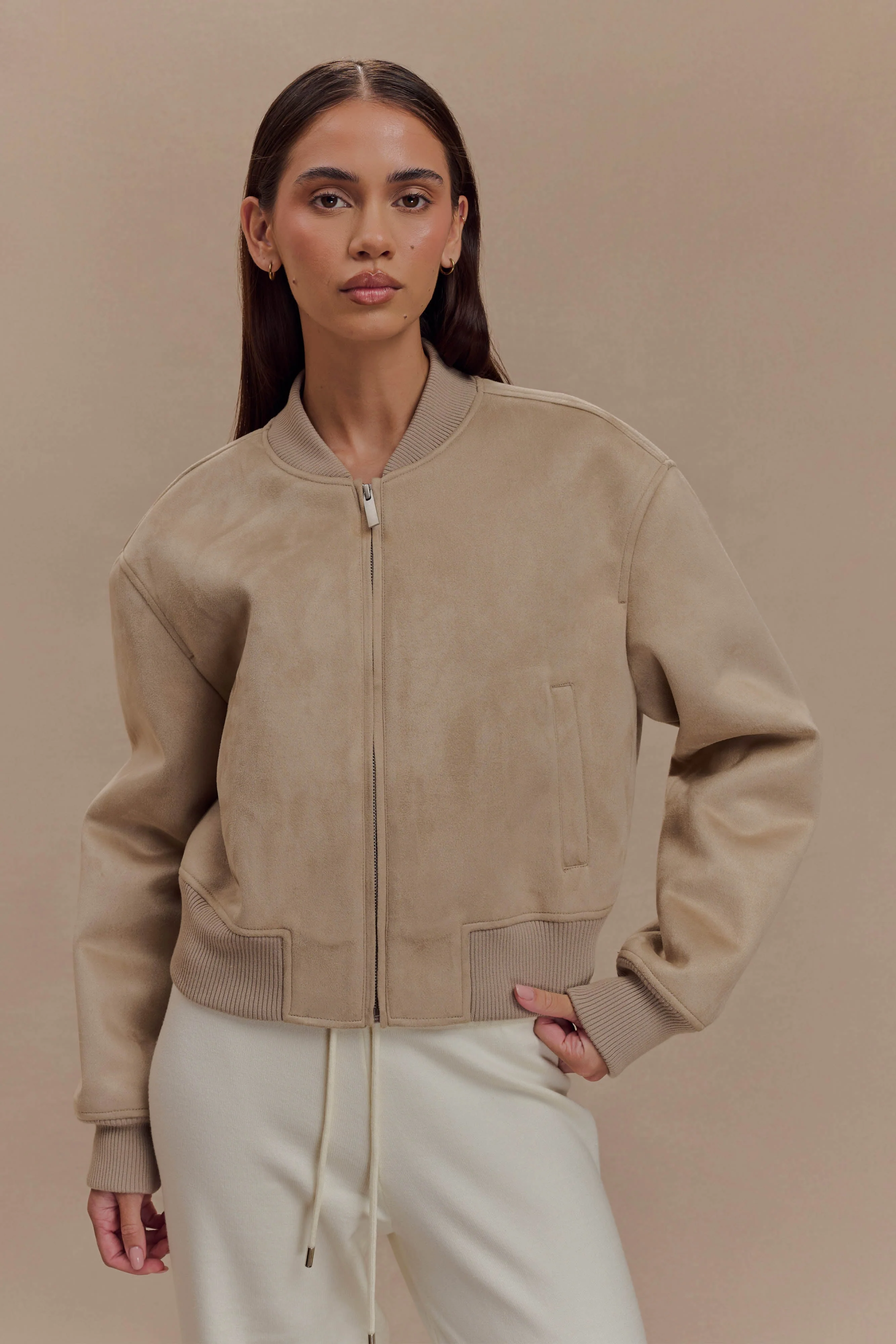 Rudy Suede Bomber Jacket - Sand - Image 3