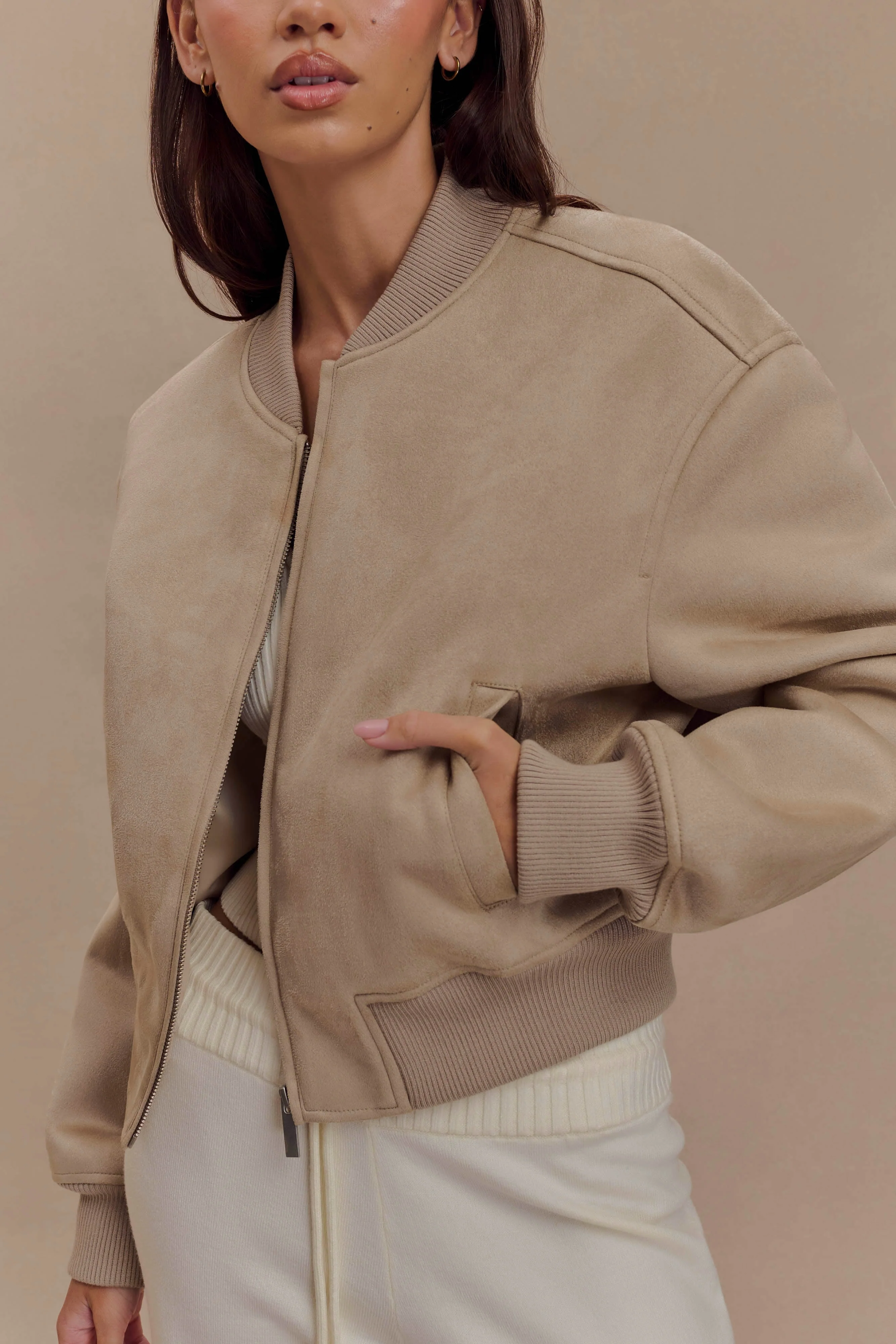 Rudy Suede Bomber Jacket - Sand - Image 8