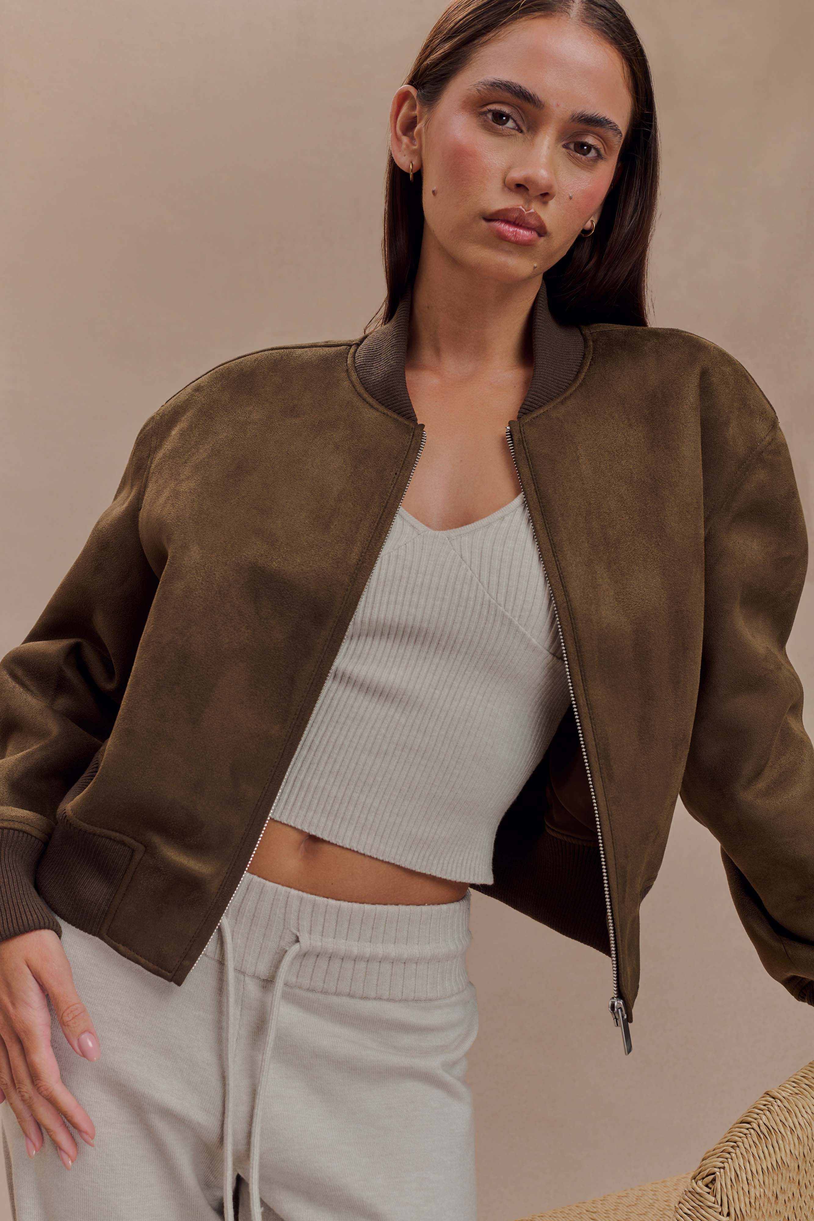 Rudy Suede Bomber Jacket - Chocolate - Image 3
