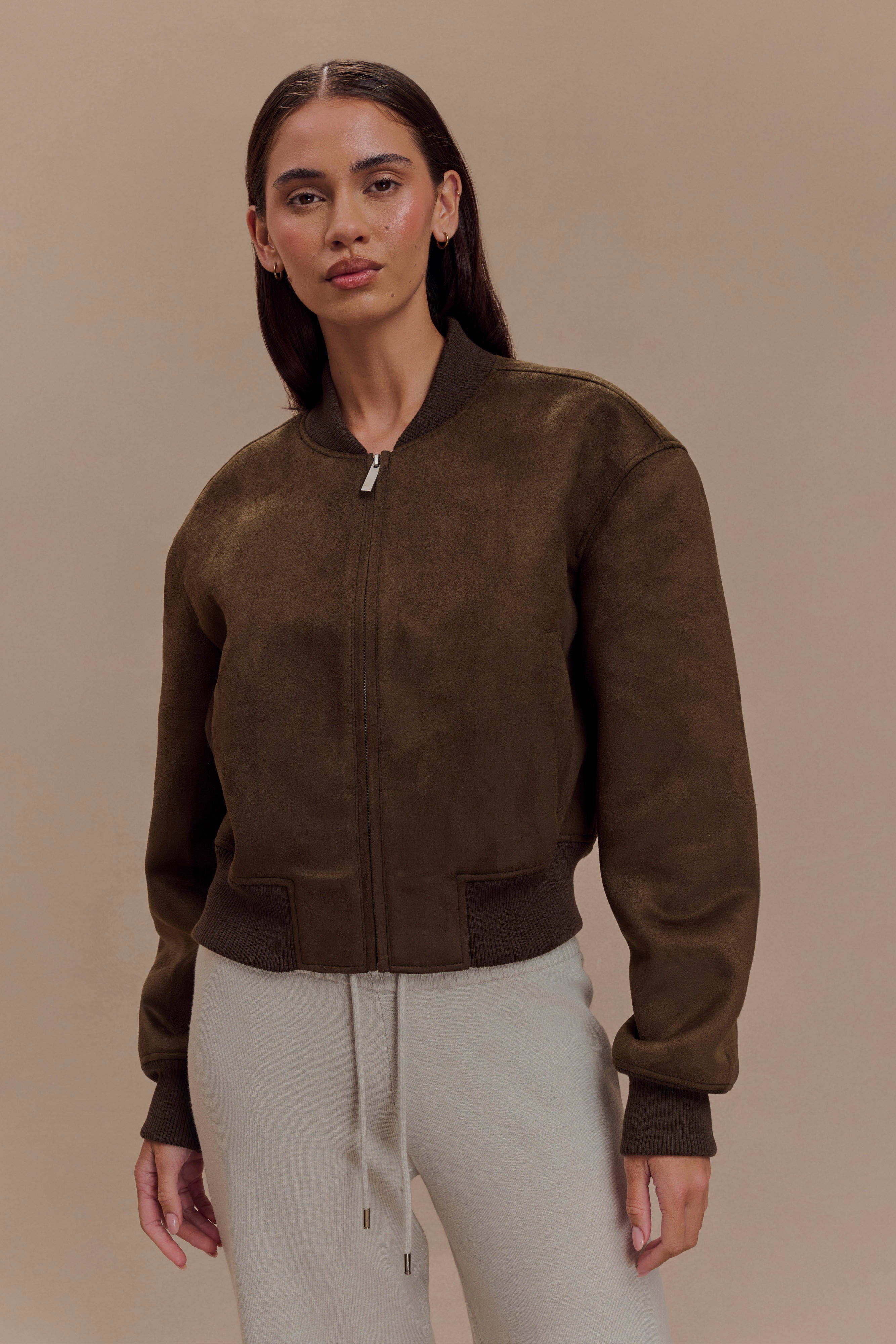 Rudy Suede Bomber Jacket - Chocolate - Image 4
