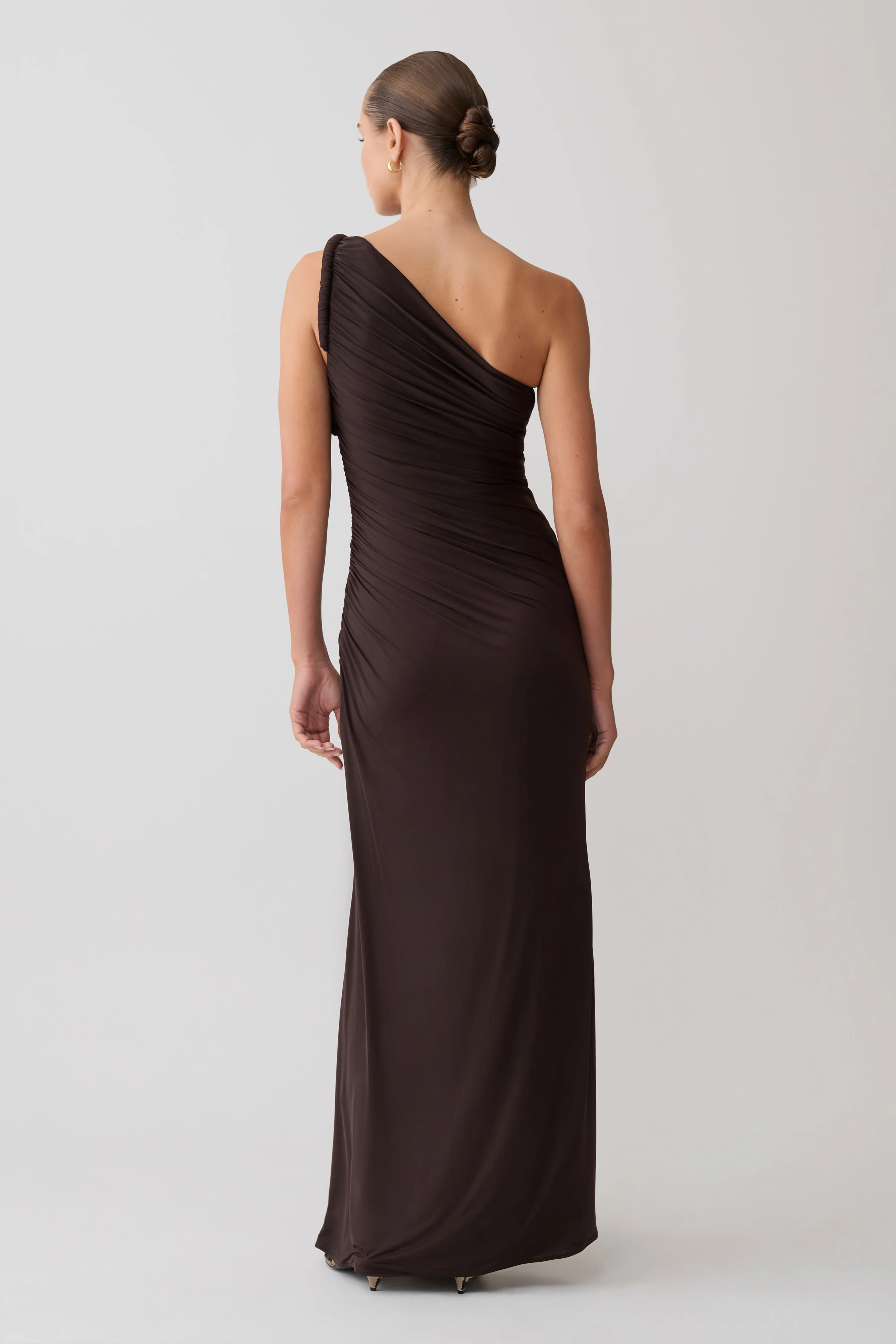 Ryn Twisted One Shoulder Maxi Dress - Dark Chocolate - Image 2