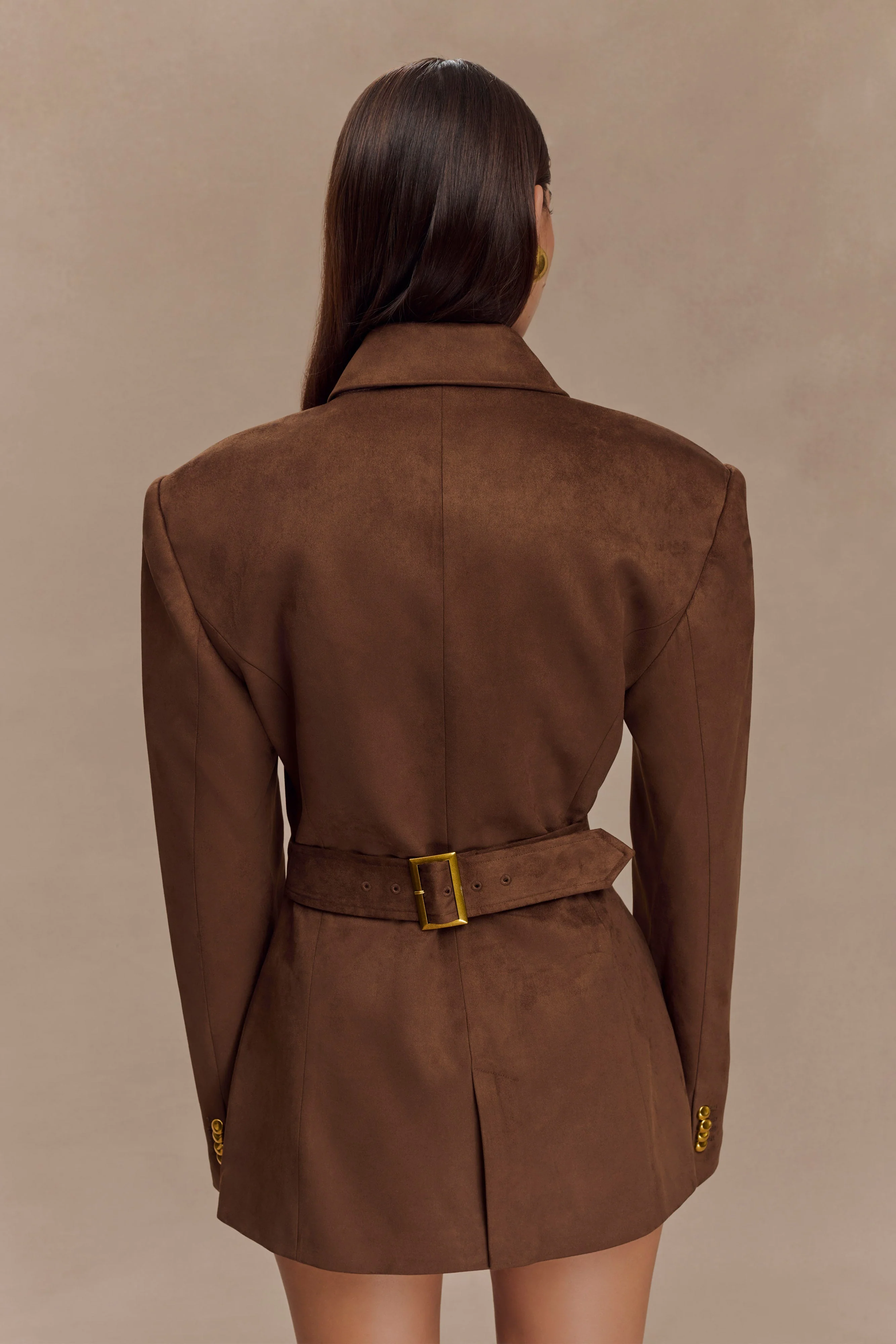 Sally Faux Suede Cinched Blazer - Milk Chocolate - Image 4