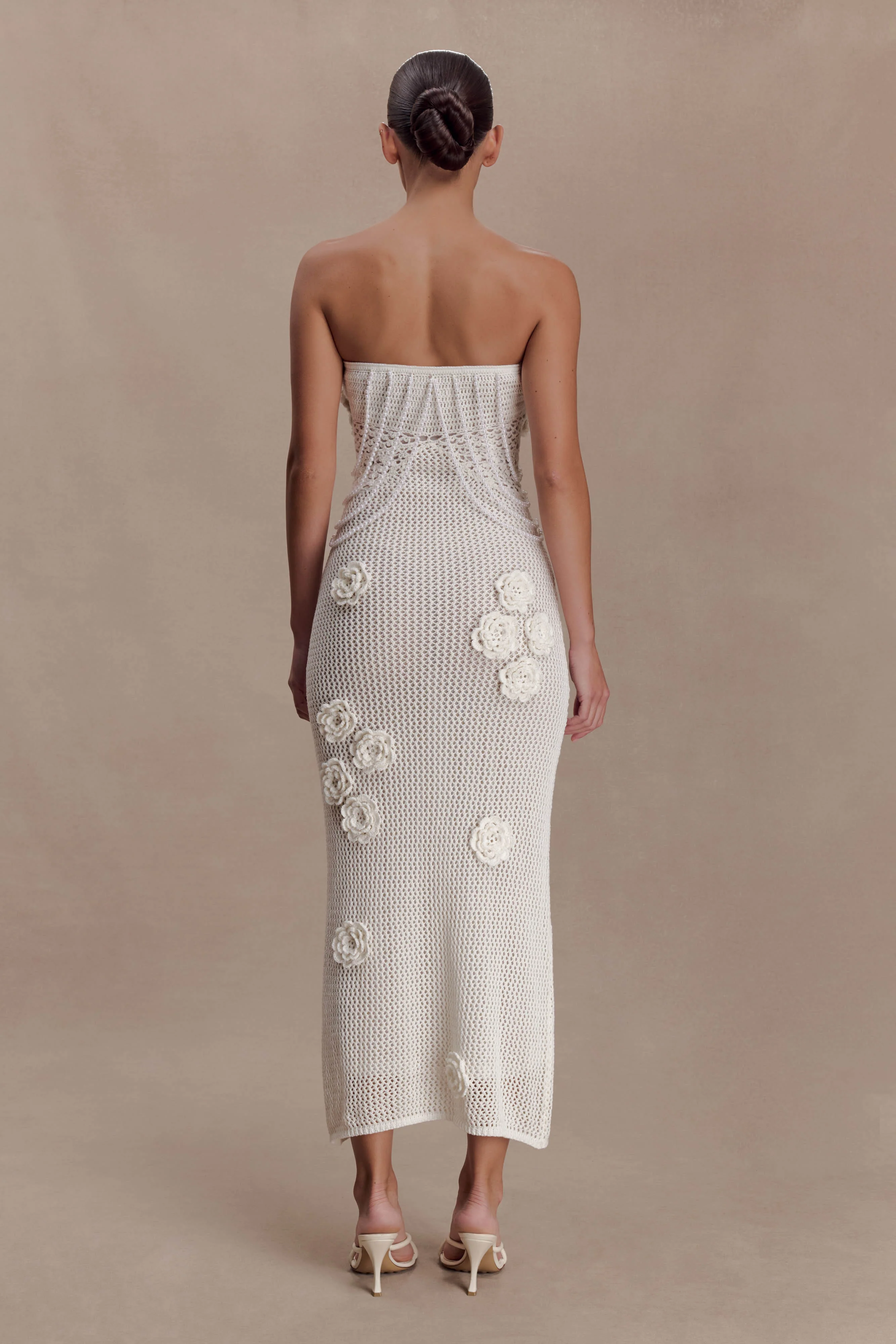 Samantha Crochet Midi Dress With Flowers - Ivory - Image 2