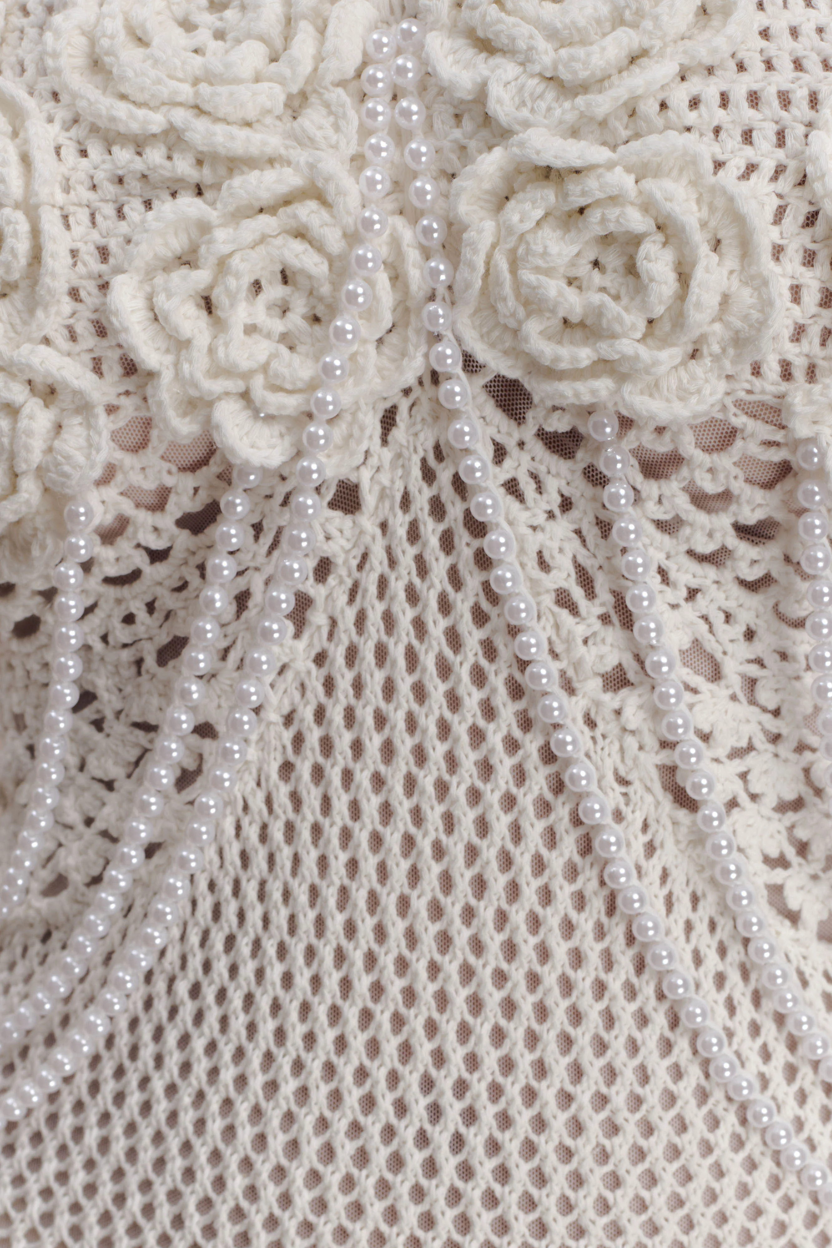 Samantha Crochet Midi Dress With Flowers - Ivory - Image 5