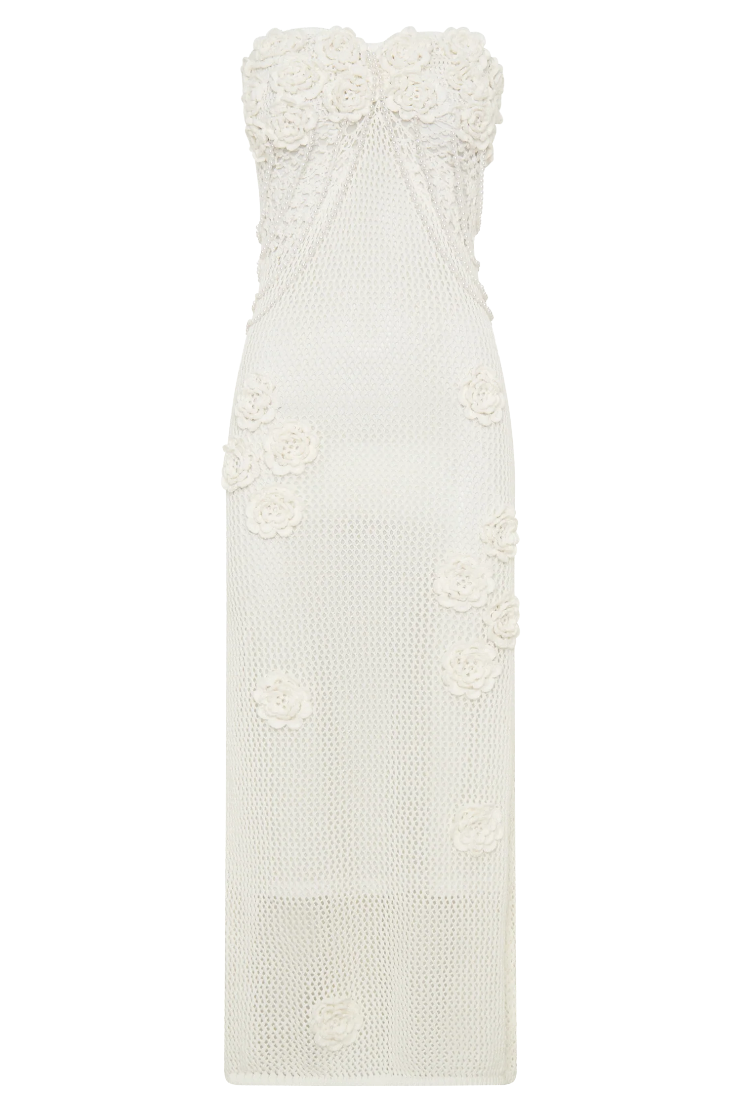 Samantha Crochet Midi Dress With Flowers - Ivory - Image 7
