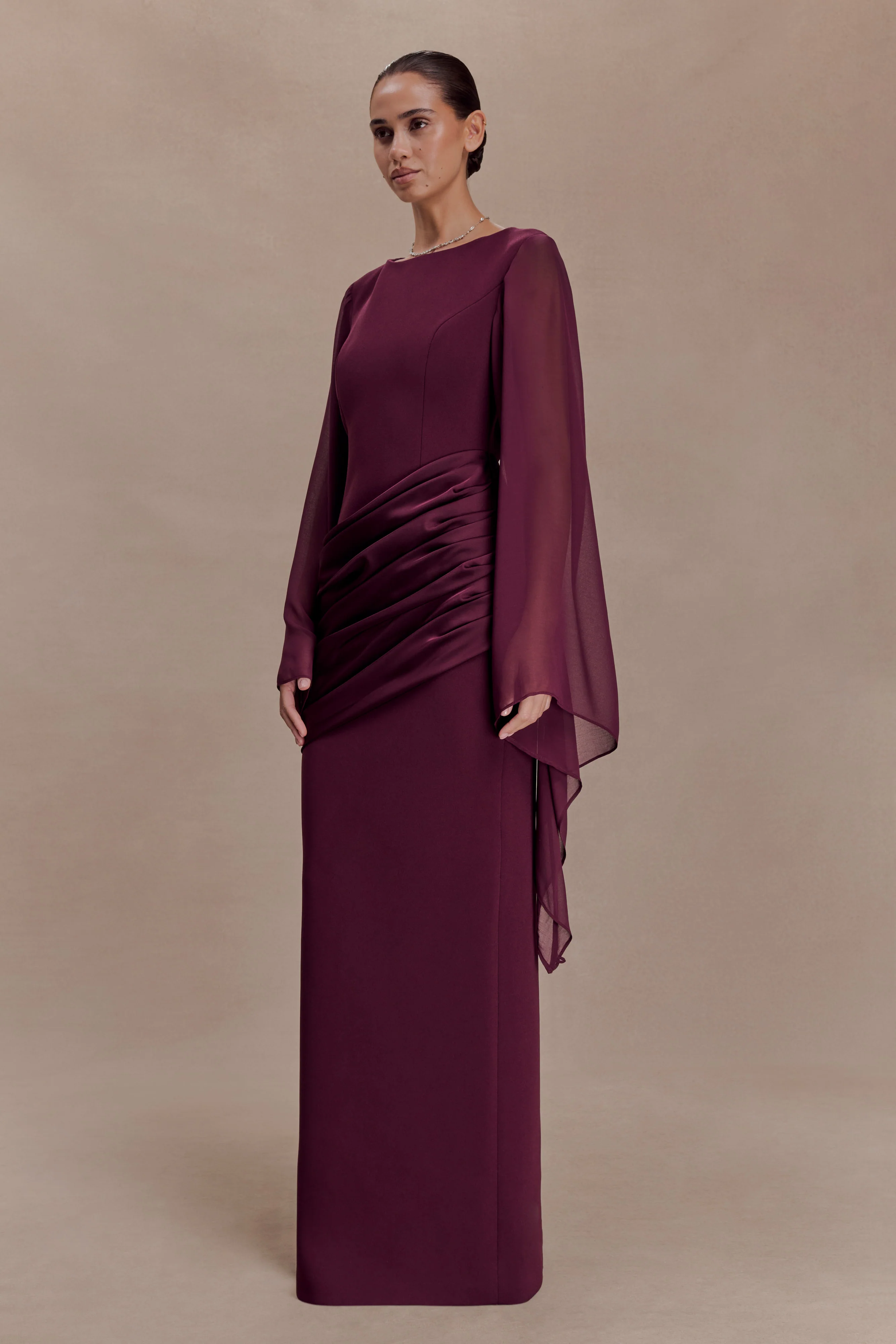 Samantha Waterfall Sleeves Maxi Dress - Wine - Image 4