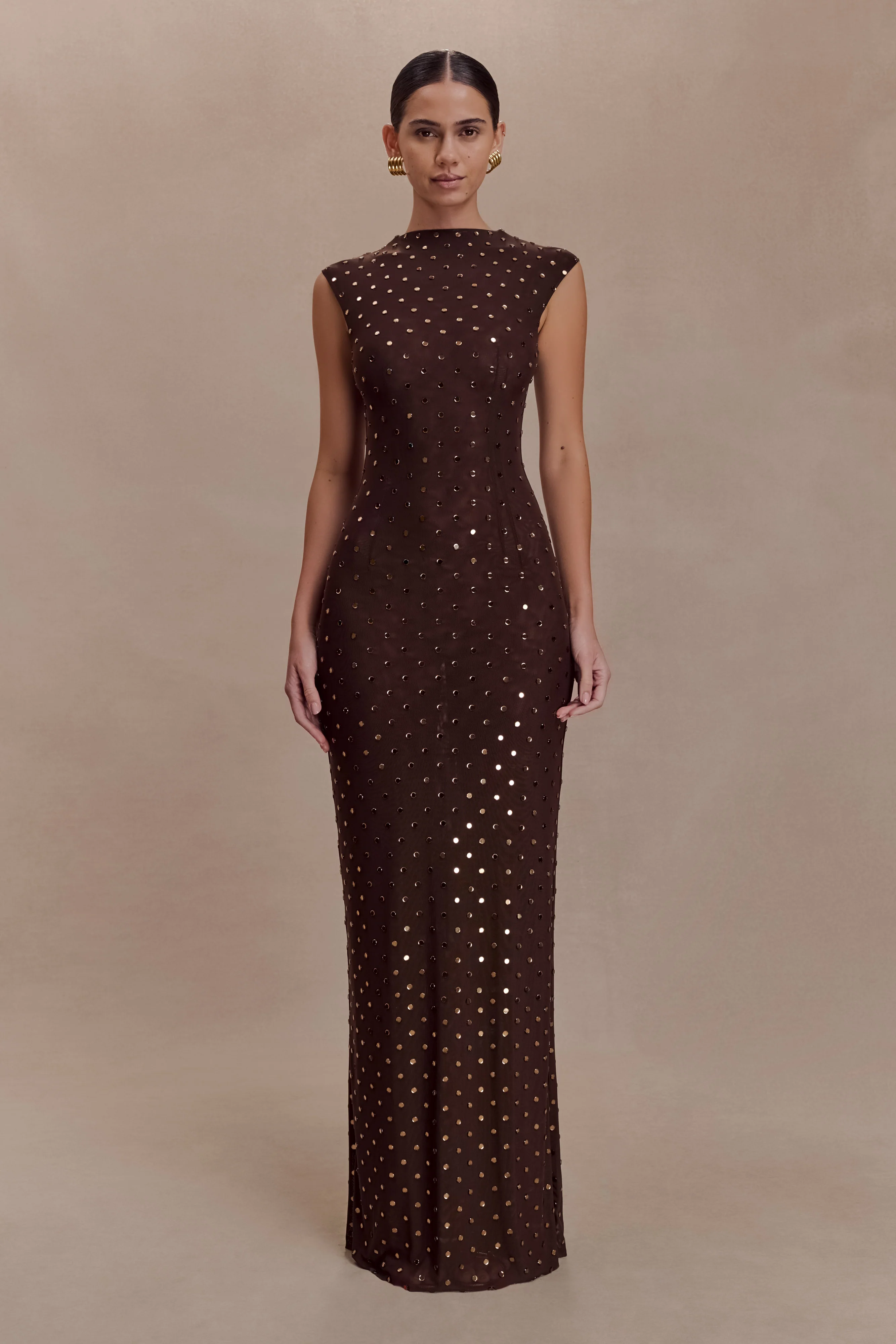 Samara Sleeveless Diamante Maxi Dress - Chocolate - Image 2