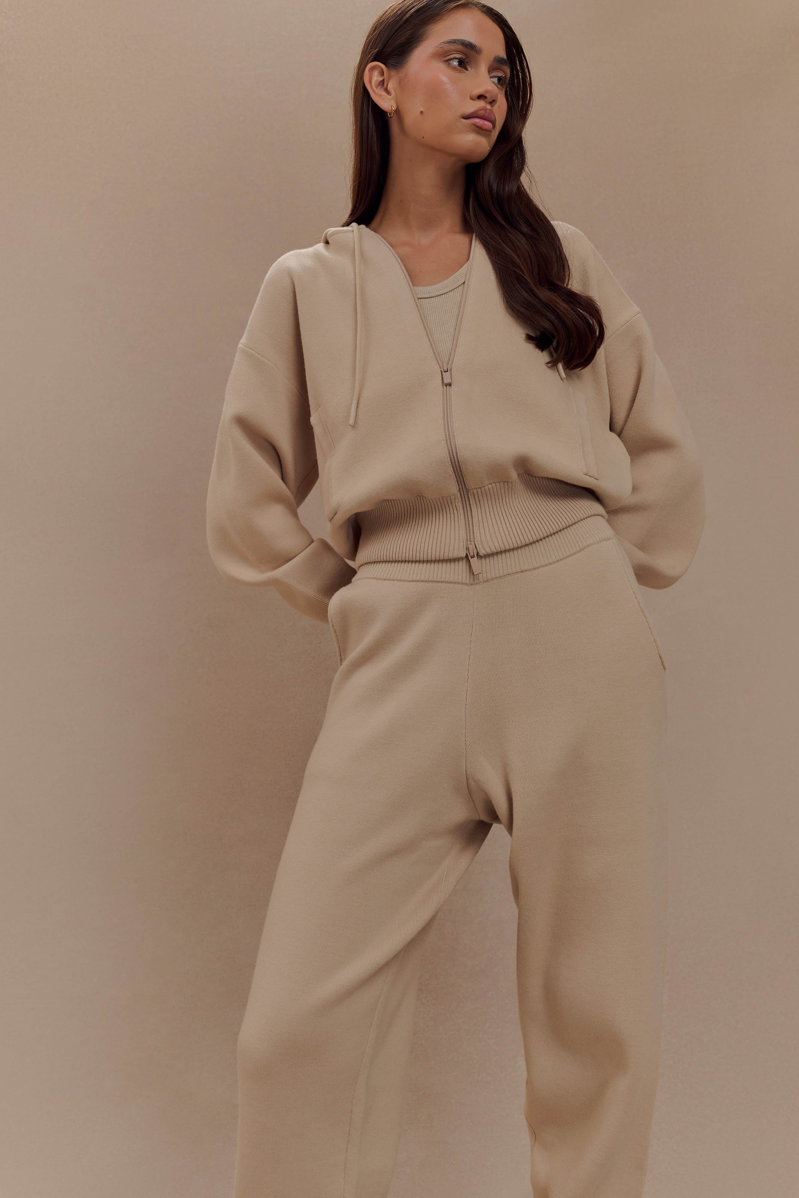Sami Zip Front Knit Hoodie - Camel - Image 3