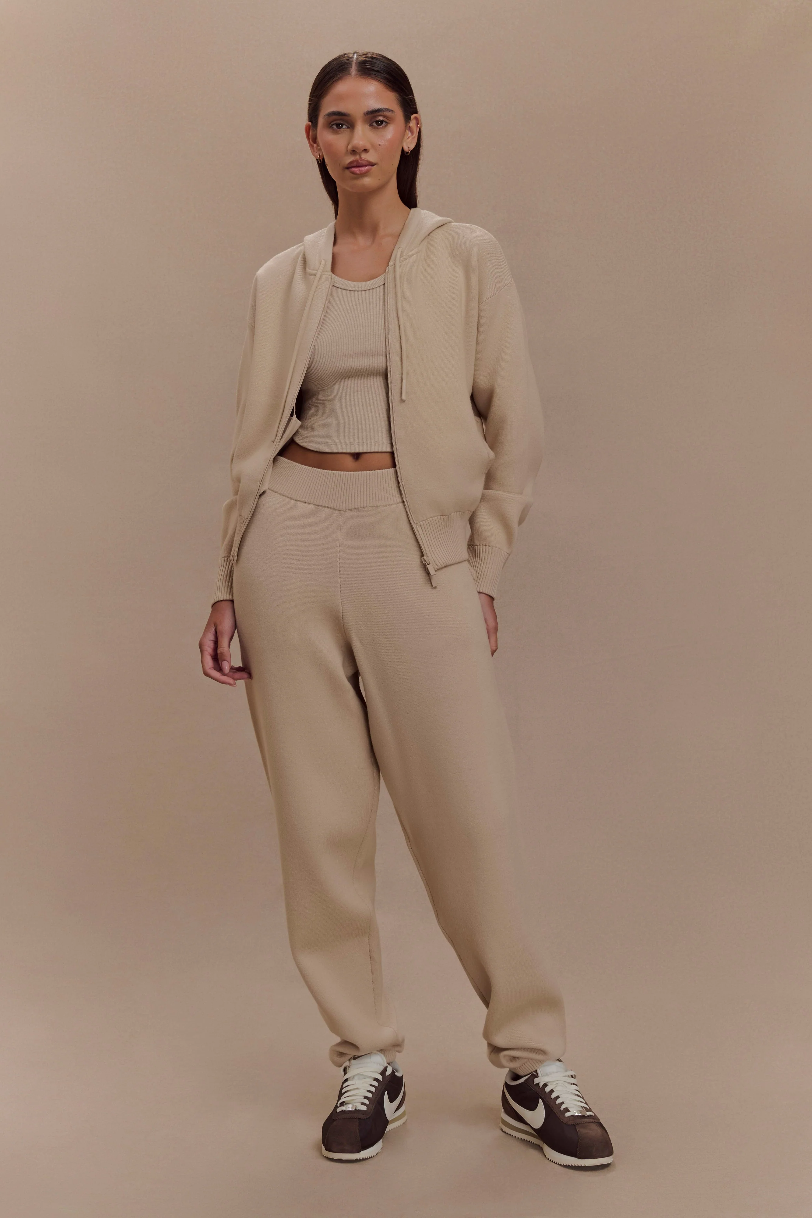 Sami Zip Front Knit Hoodie - Camel - Image 5