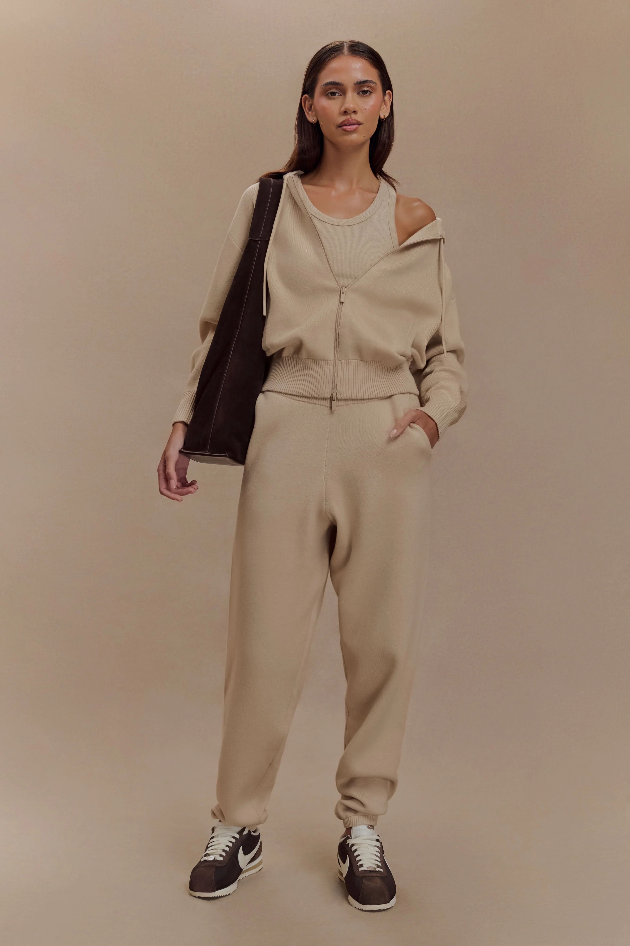 Sami Zip Front Knit Hoodie - Camel - Image 7