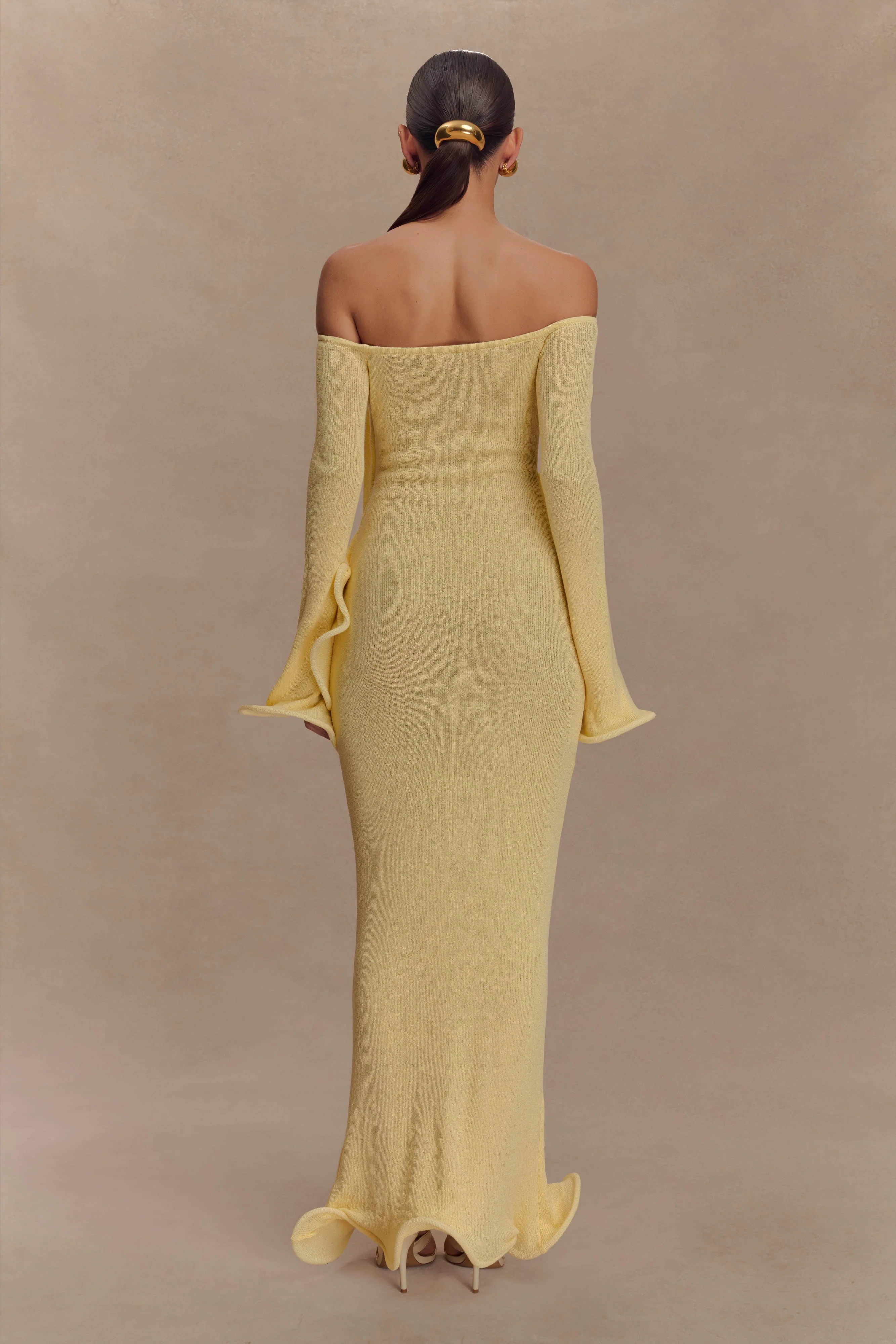 Sandrine Off Shoulder Knit Maxi Dress - Lemon - Image 3