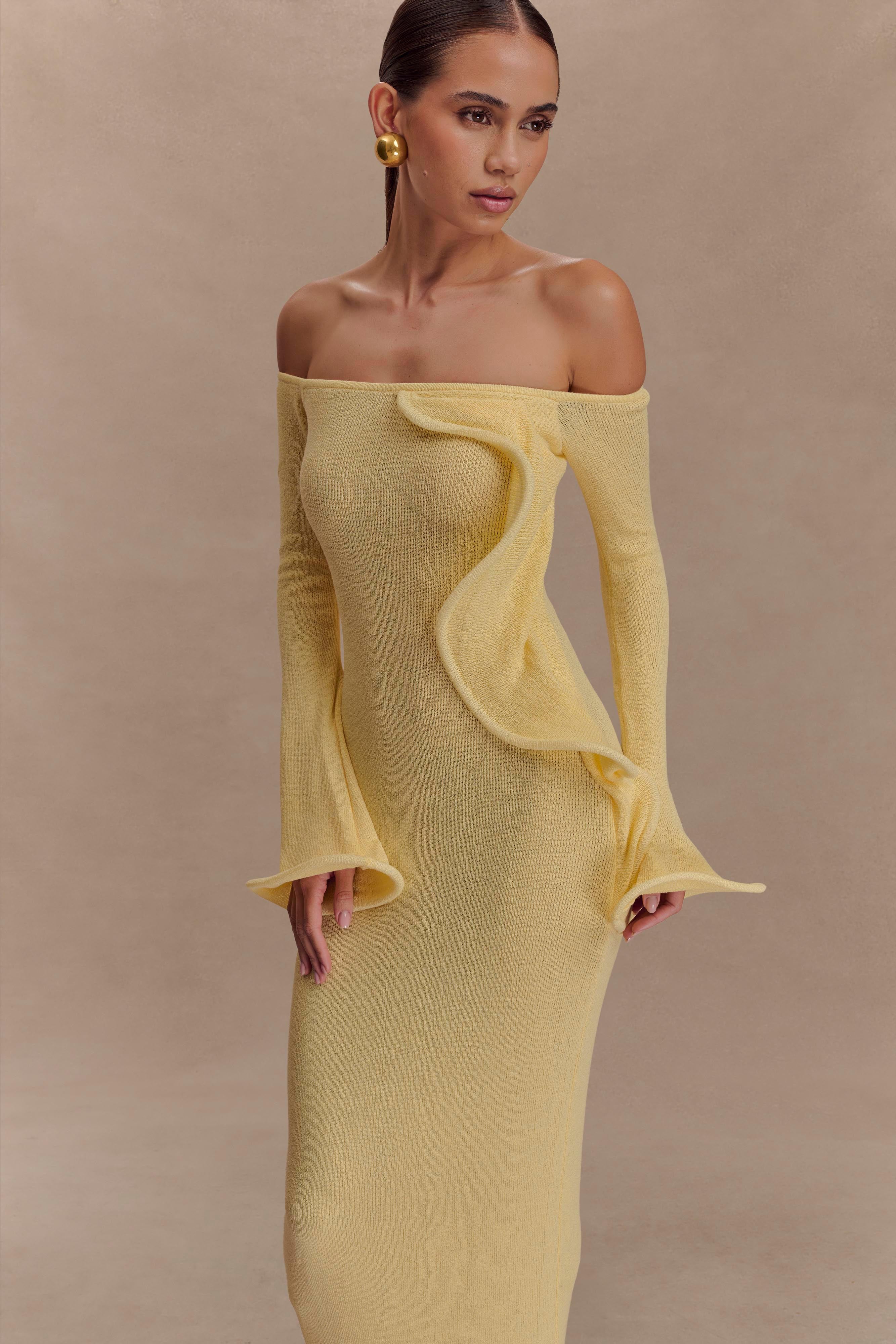 Sandrine Off Shoulder Knit Maxi Dress - Lemon - Image 4