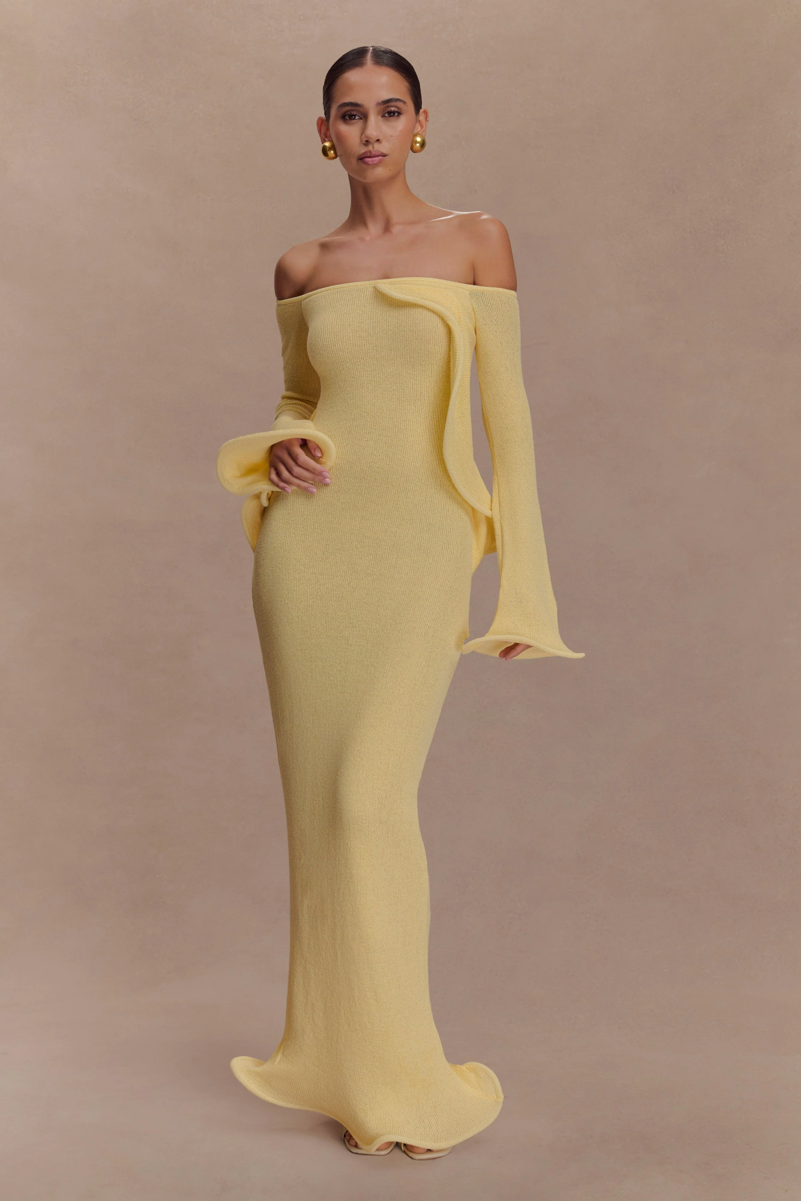 Sandrine Off Shoulder Knit Maxi Dress - Lemon - Image 6