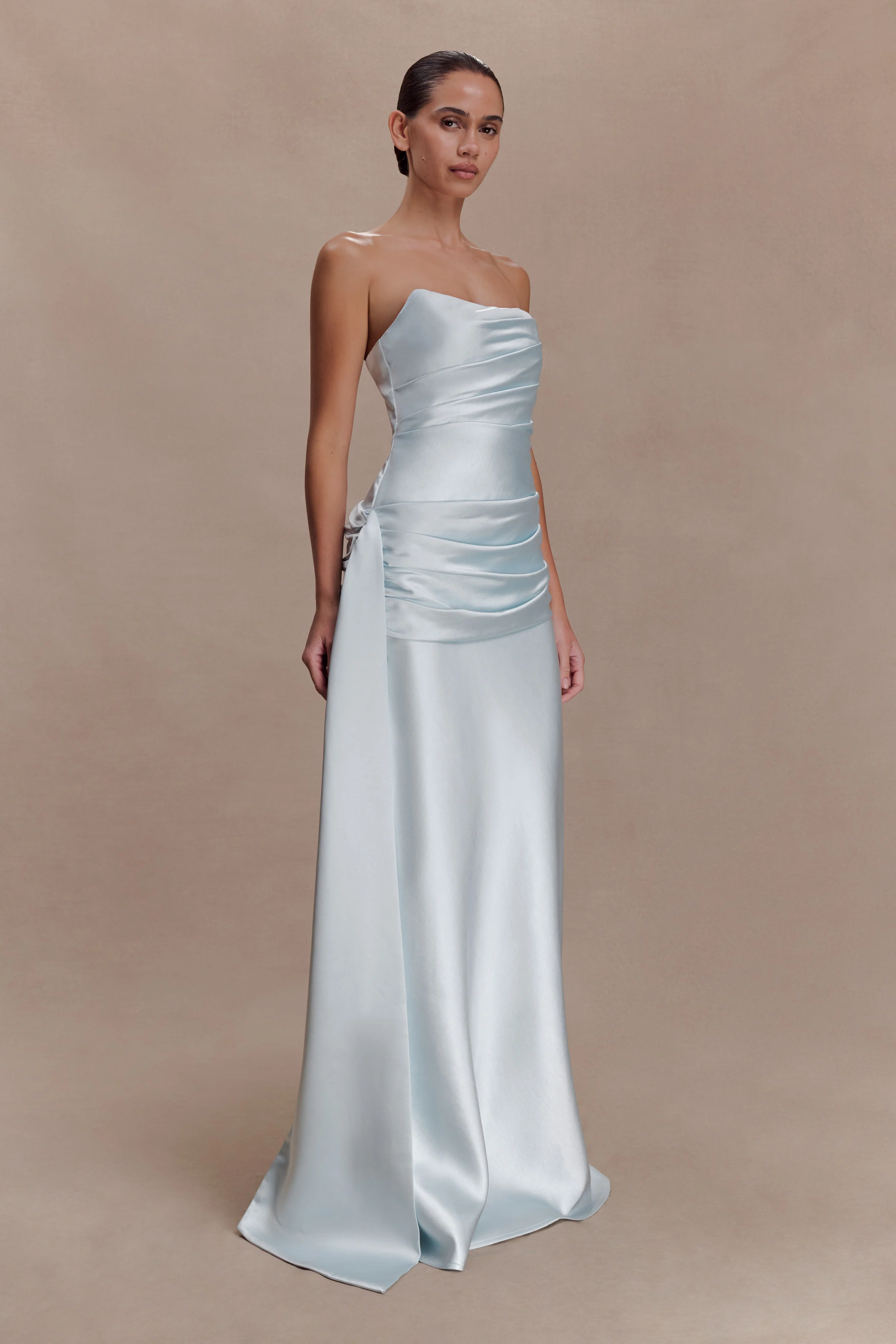 Sarah Strapless Maxi Dress With Waist Tie - Ice Blue - Image 4