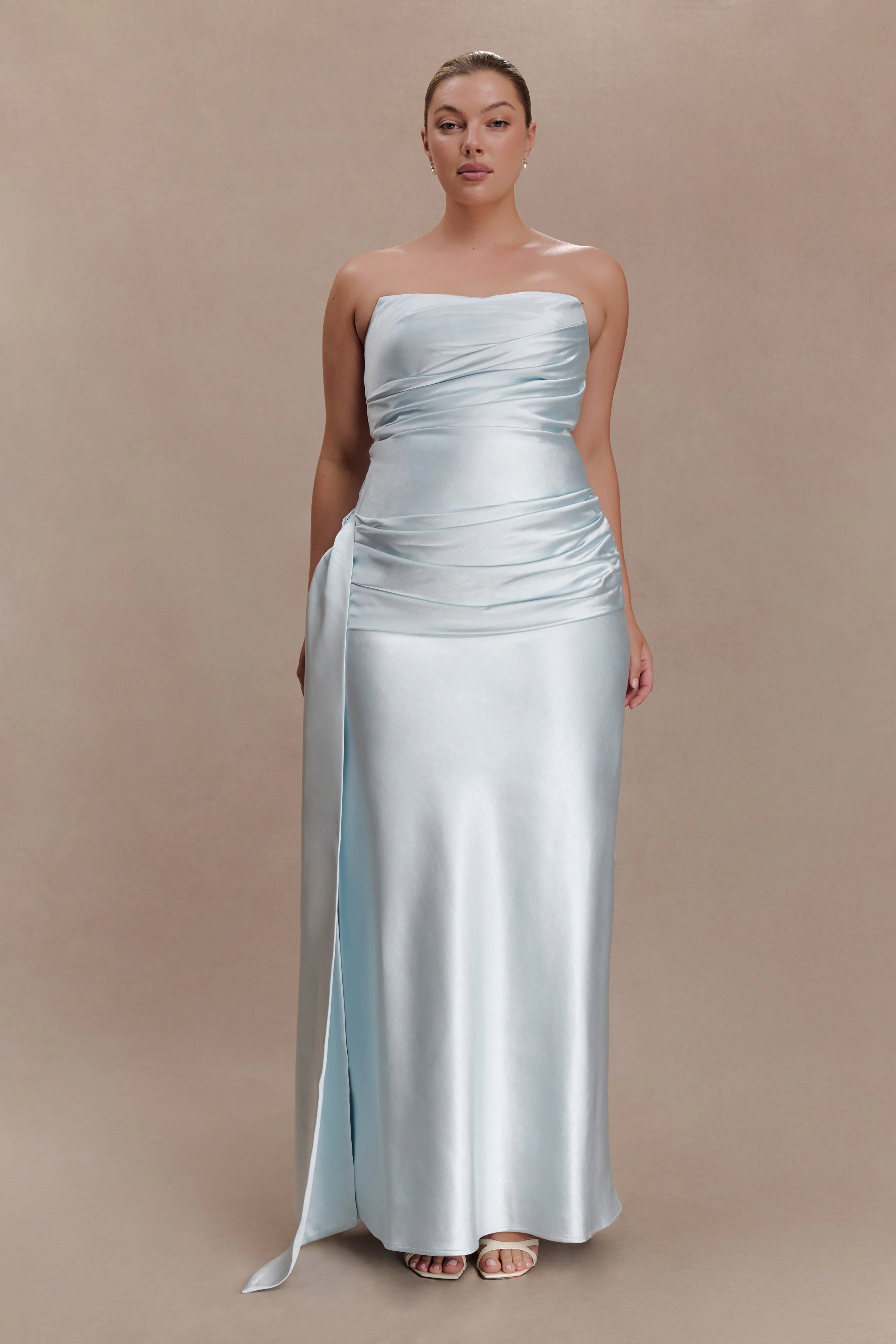 Sarah Strapless Maxi Dress With Waist Tie - Ice Blue - Image 5