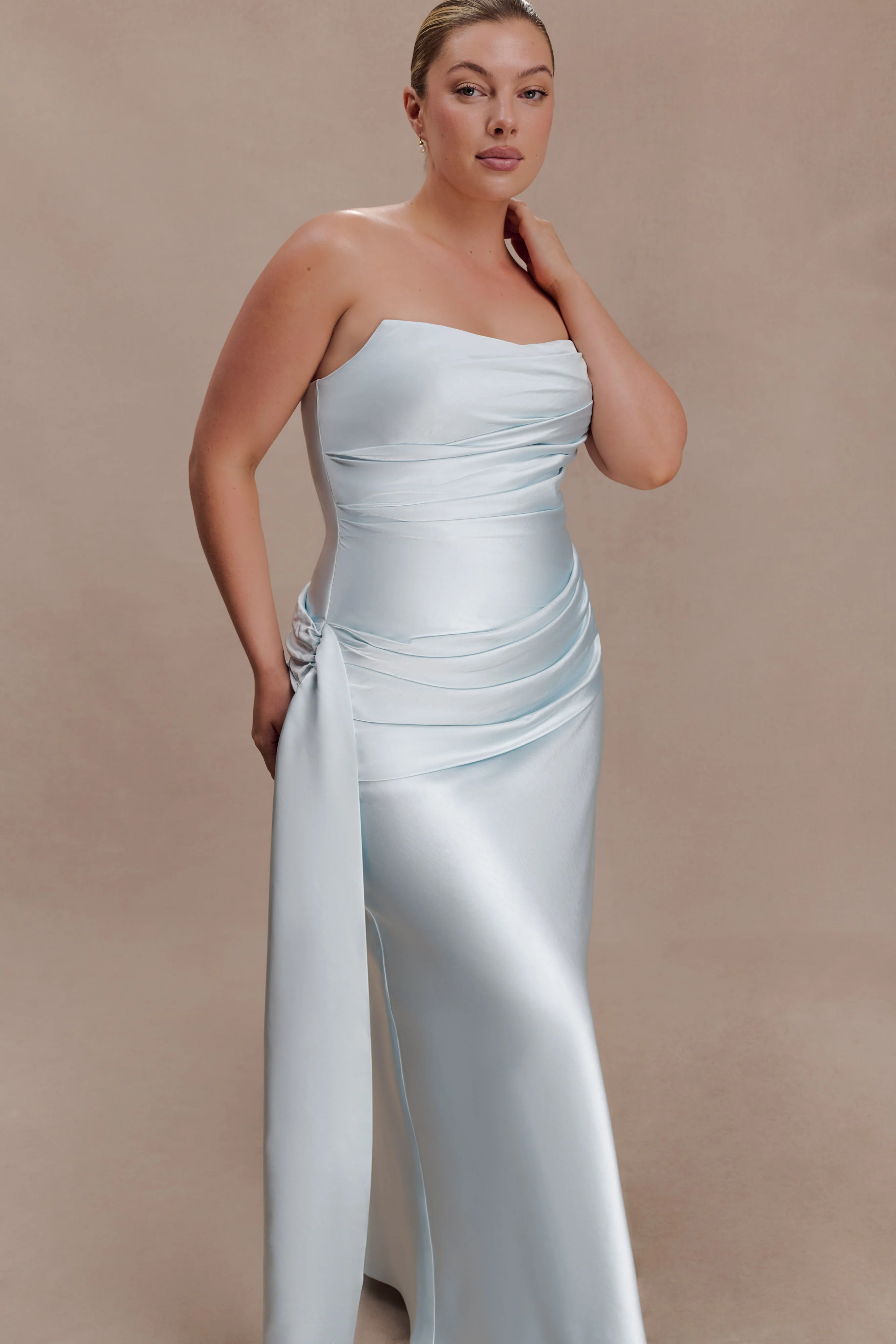 Sarah Strapless Maxi Dress With Waist Tie - Ice Blue - Image 7
