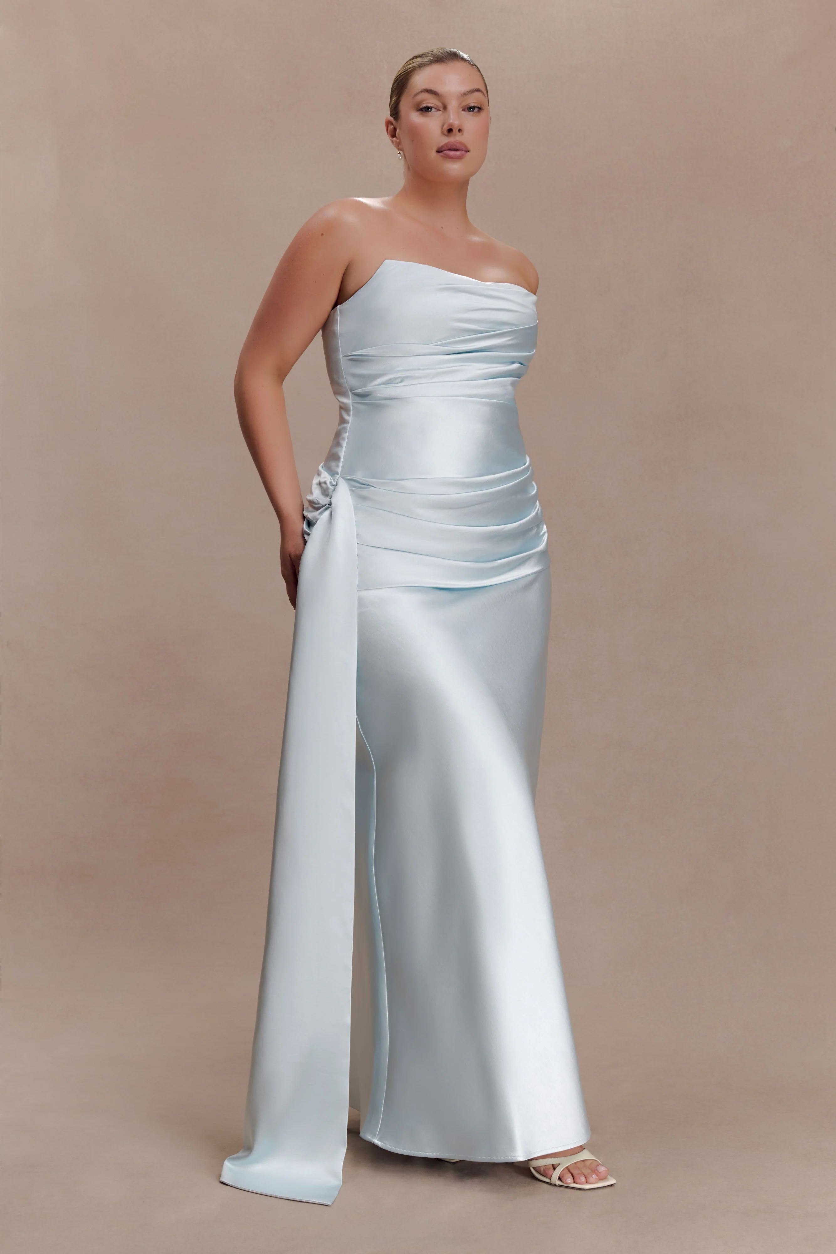 Sarah Strapless Maxi Dress With Waist Tie - Ice Blue - Image 8