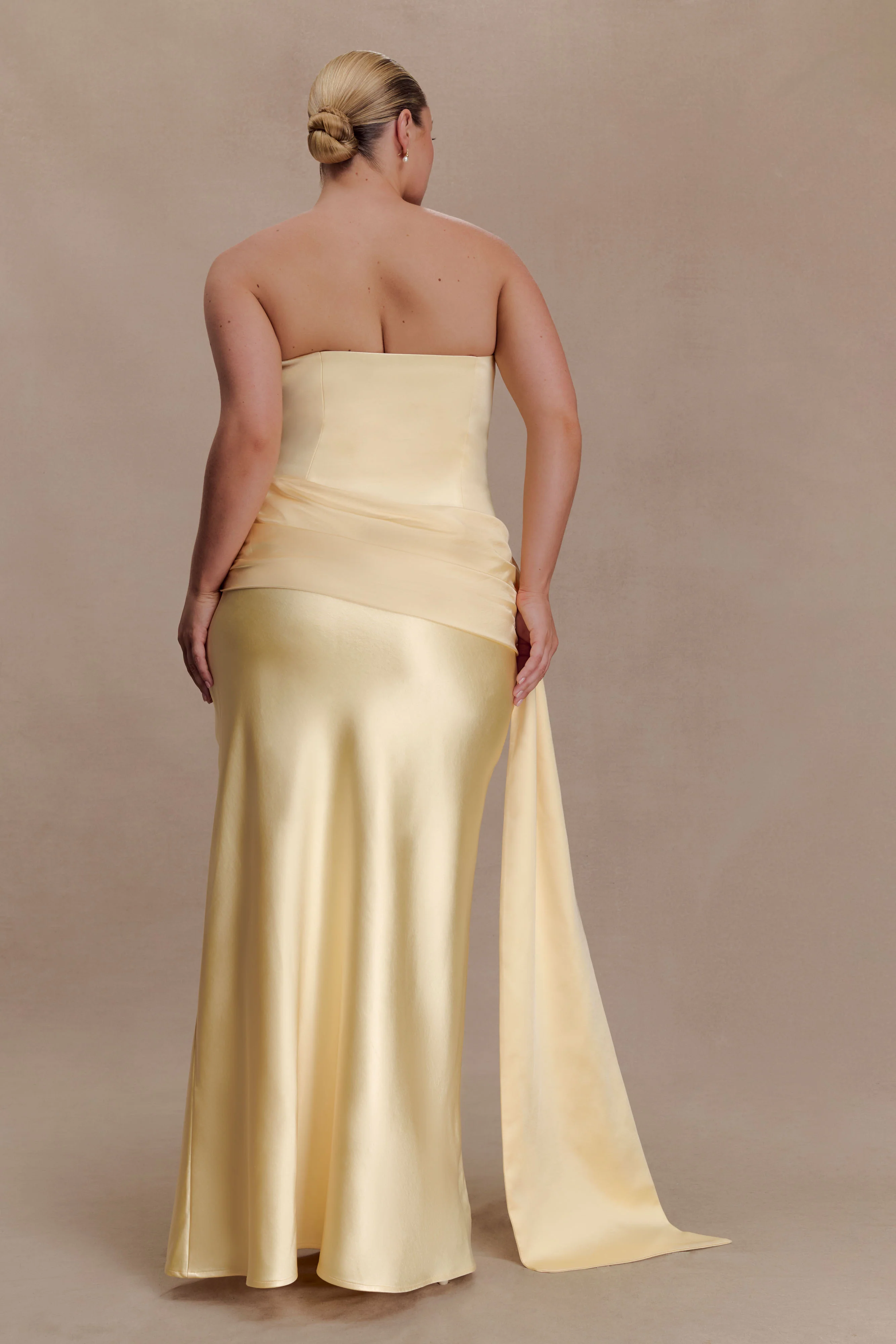 Sarah Strapless Maxi Dress With Waist Tie - Lemon - Image 6