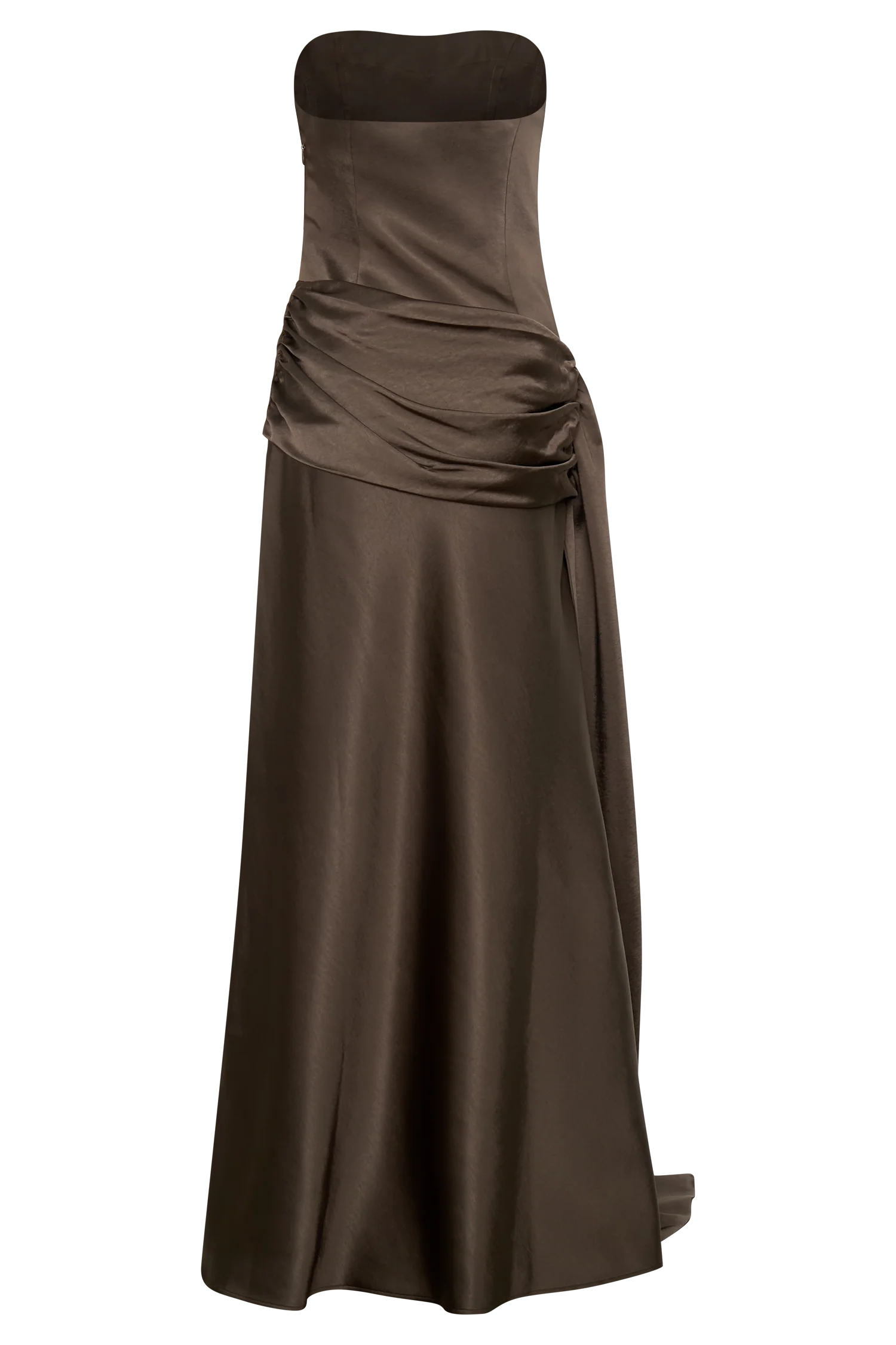 Sarah Strapless Maxi Dress With Waist Tie - Mocha - Image 6