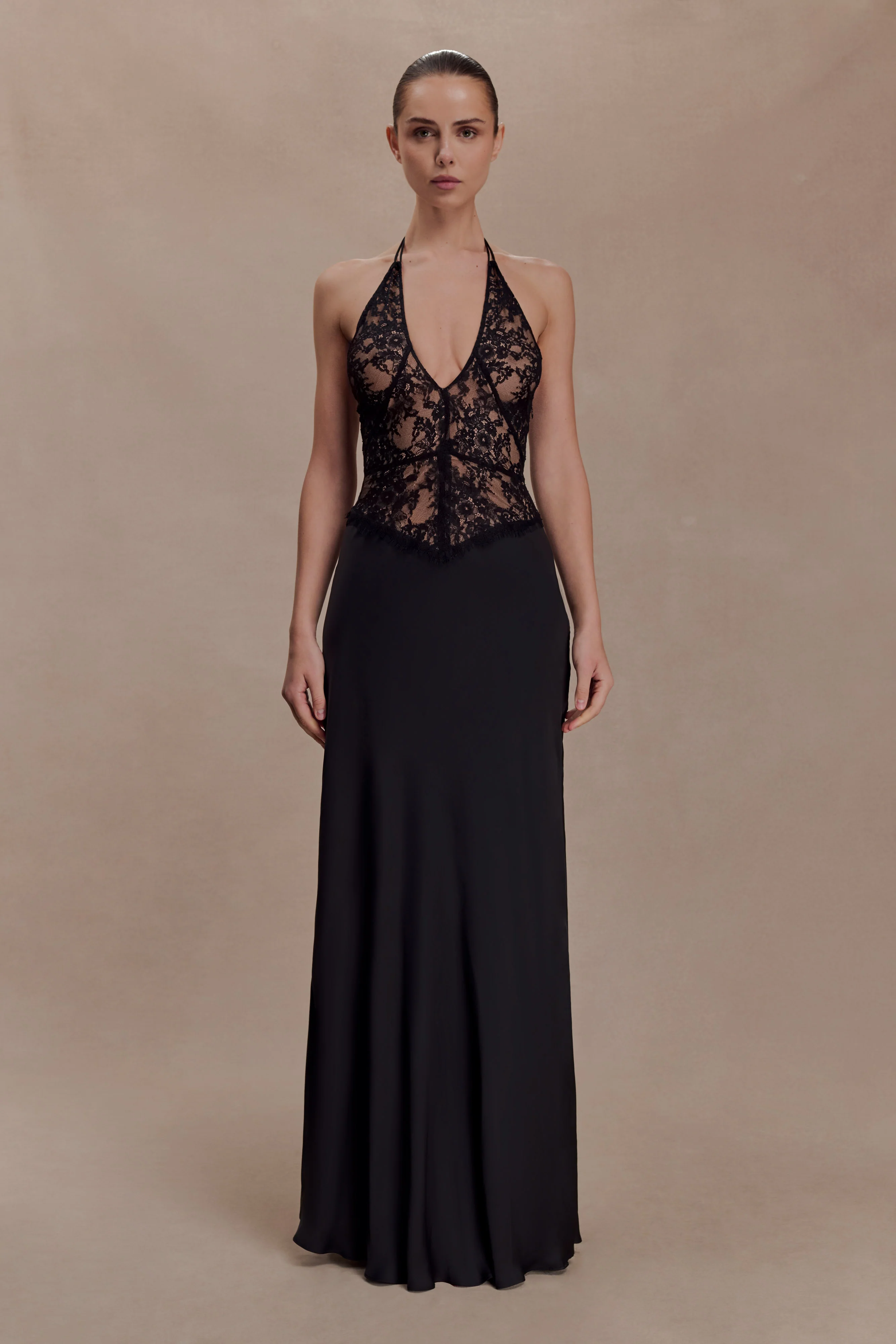 Sascha Lace And Satin Halter Maxi Dress - Black - Image 2