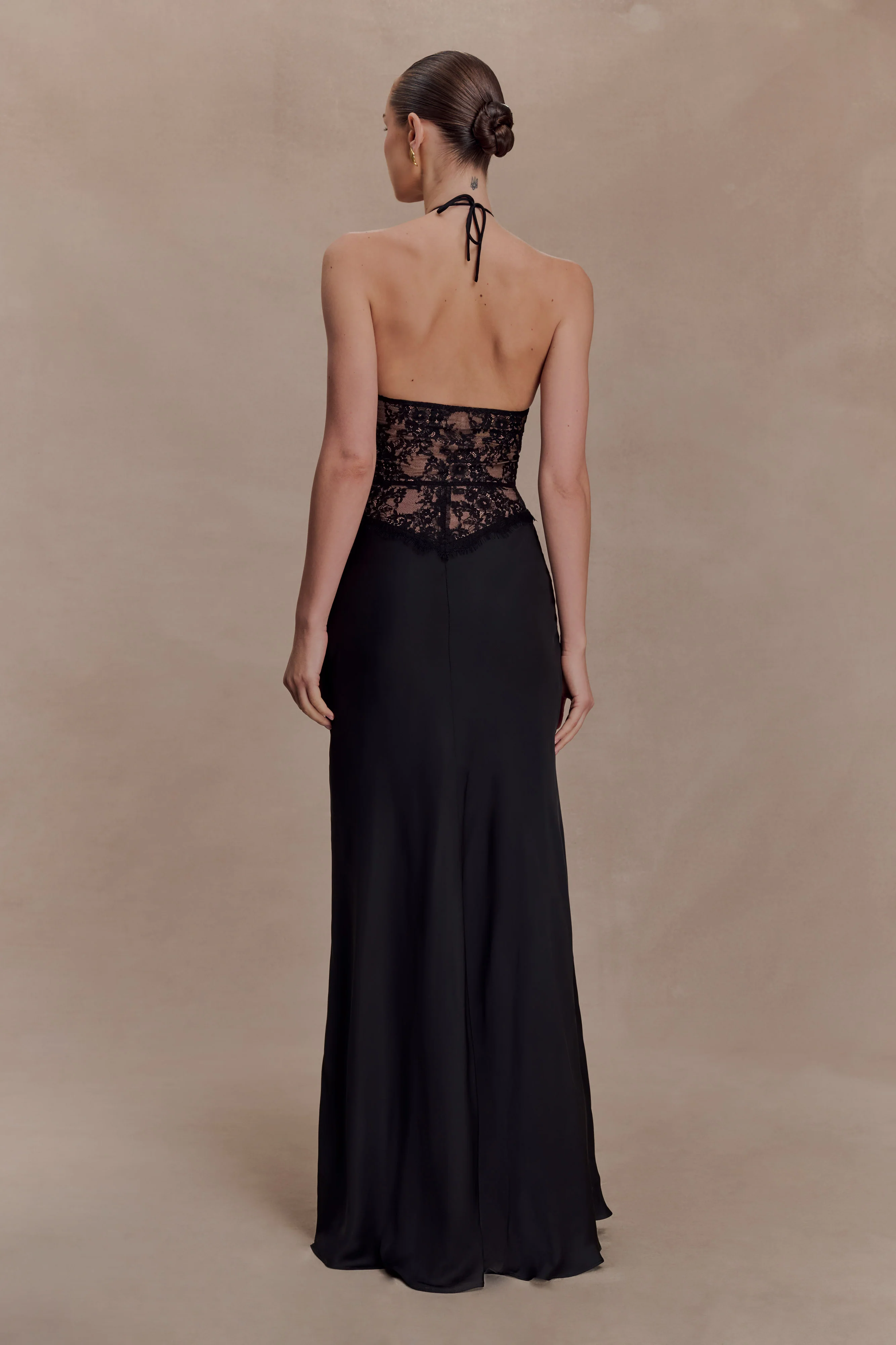 Sascha Lace And Satin Halter Maxi Dress - Black - Image 3