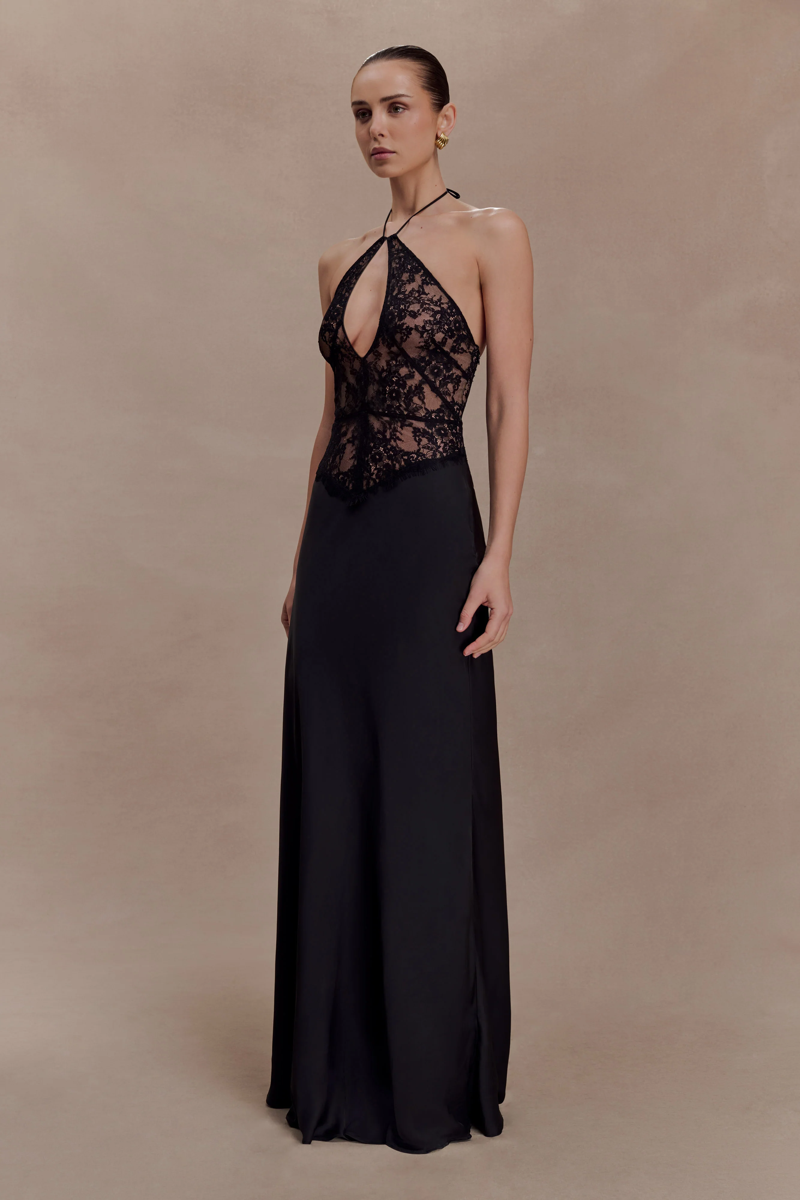 Sascha Lace And Satin Halter Maxi Dress - Black - Image 4