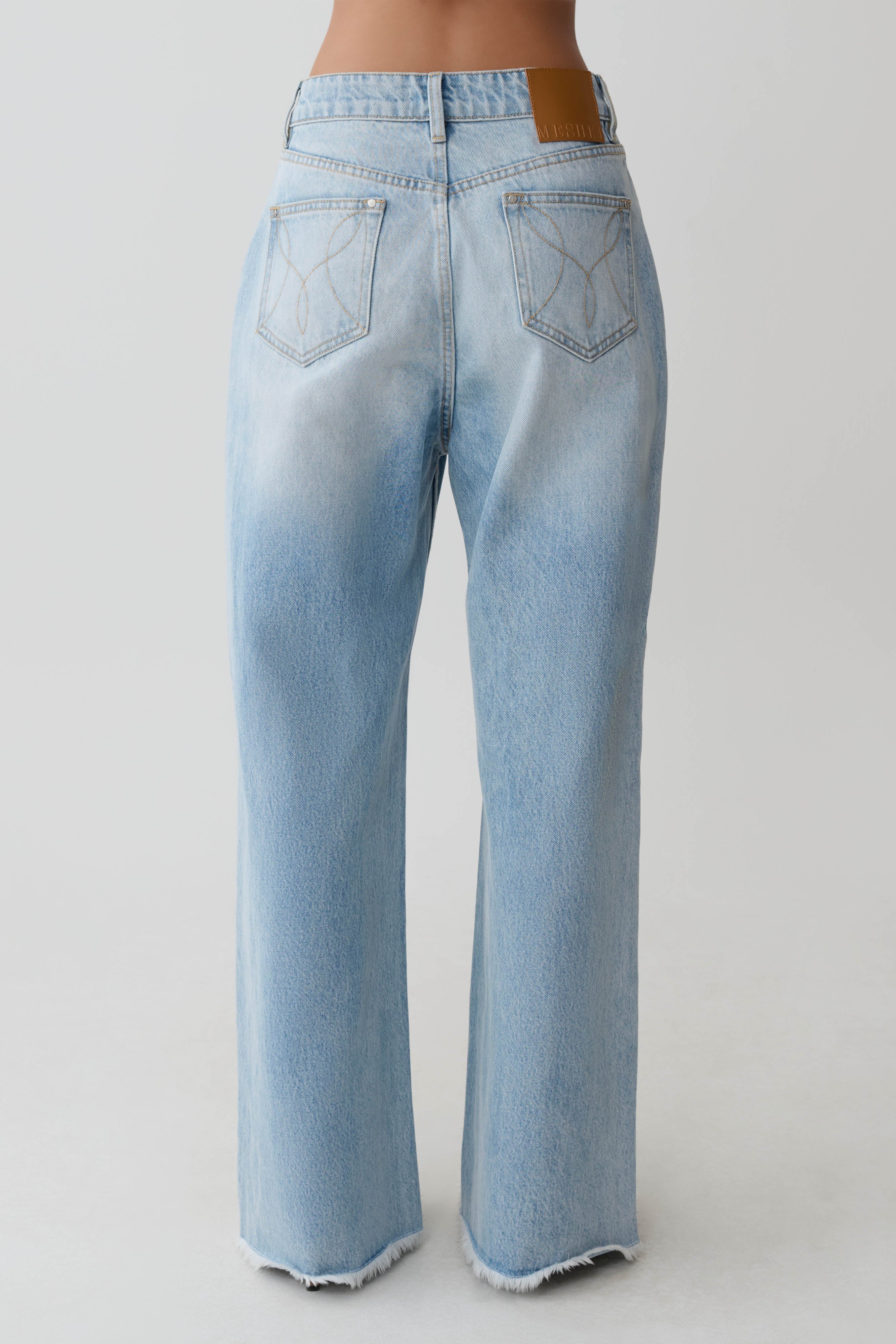 Sebastian Straight Leg Denim Jeans With Fray Hem - Washed Light Blue - Image 2