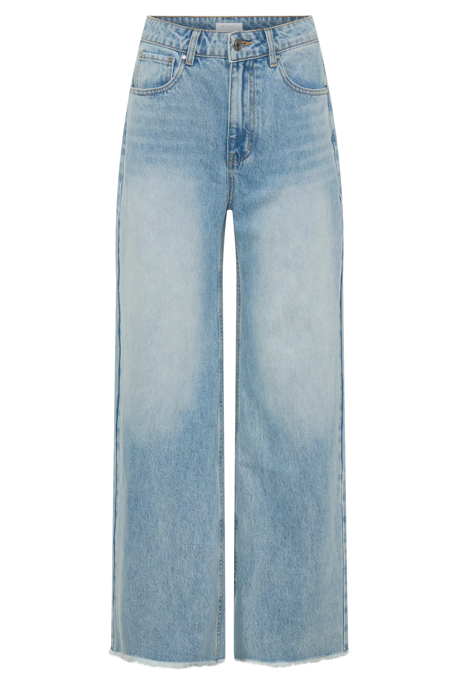 Sebastian Straight Leg Denim Jeans With Fray Hem - Washed Light Blue - Image 9