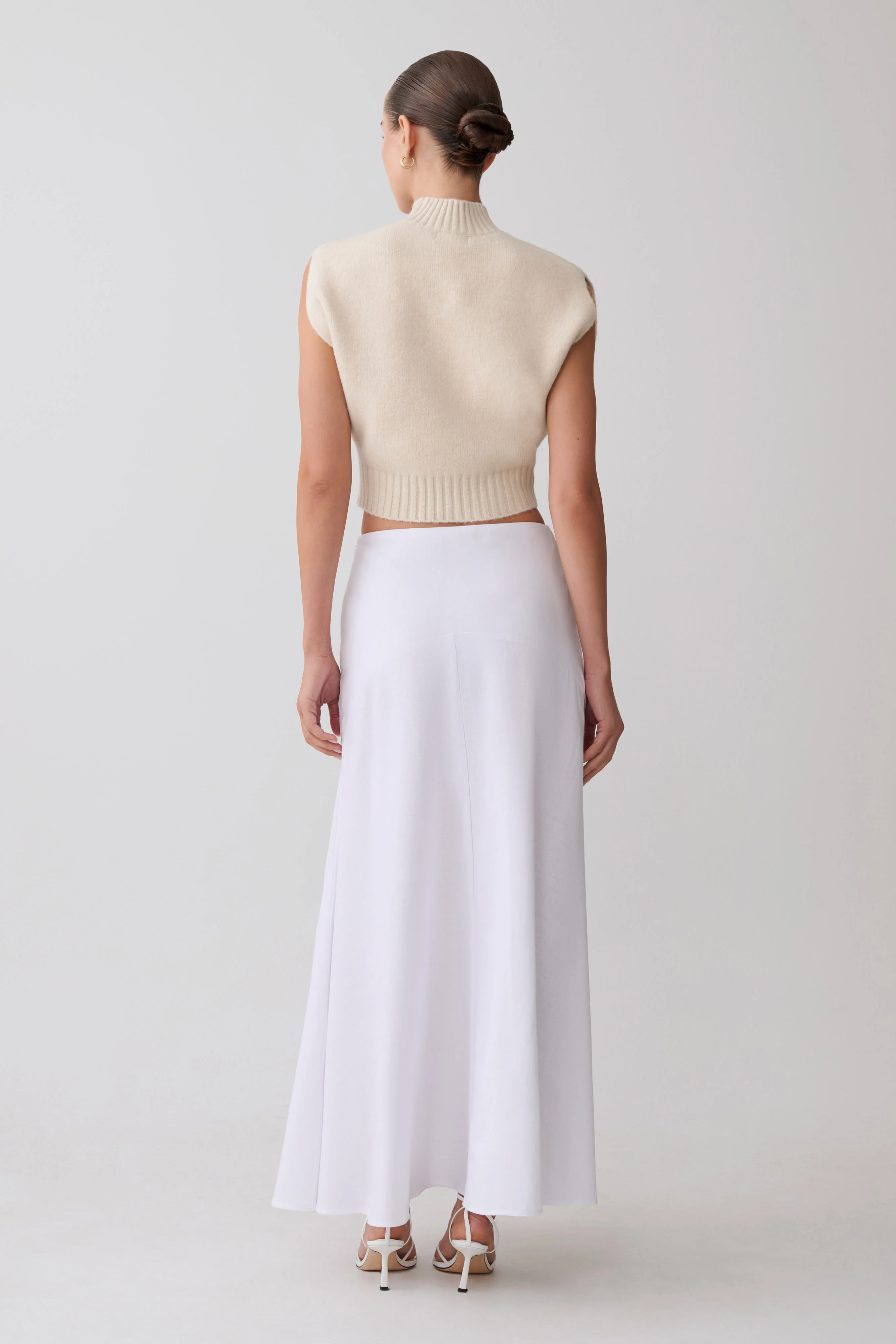 Selma Curved Waist Midi Skirt - White - Image 3