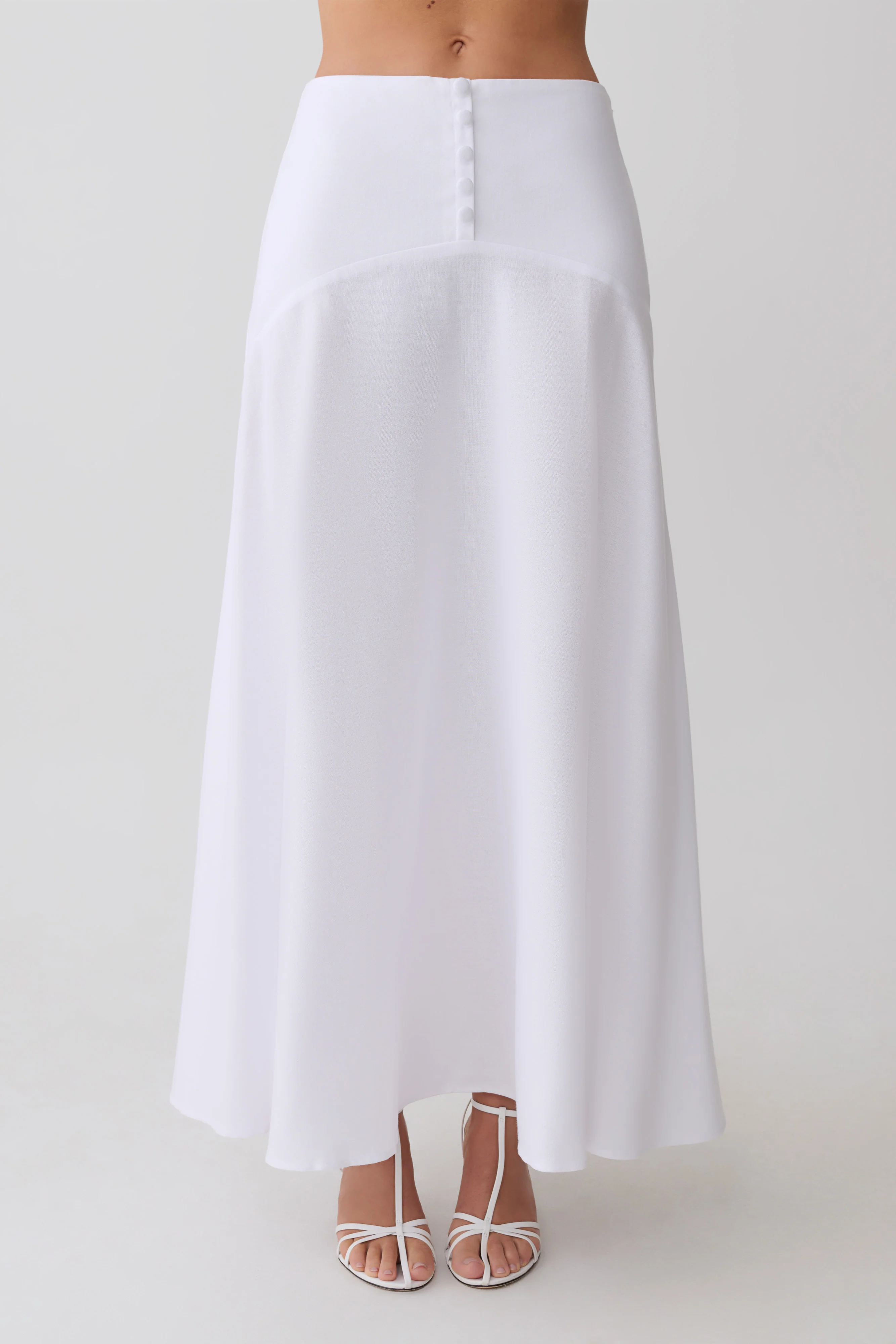 Selma Curved Waist Midi Skirt - White - Image 5