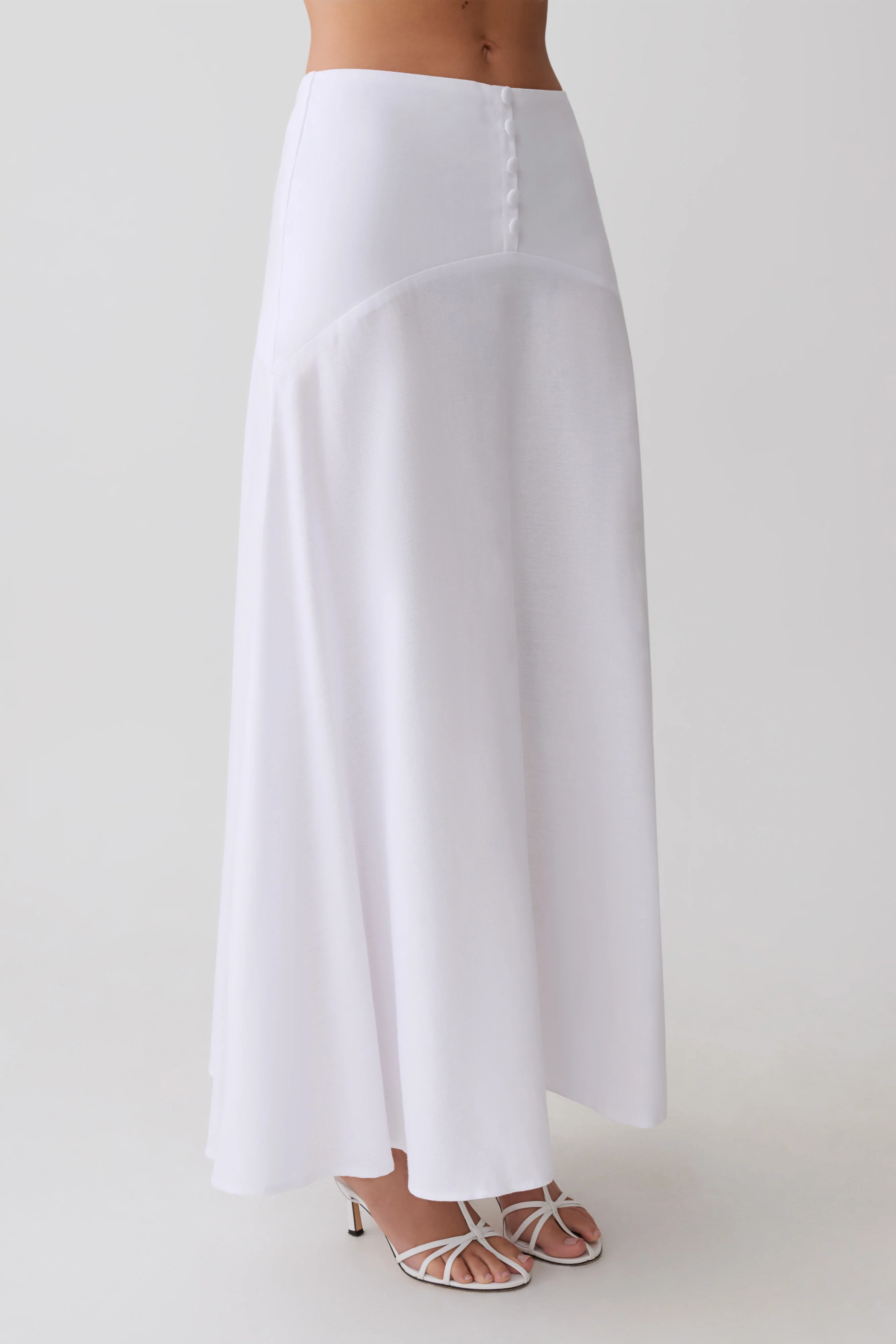 Selma Curved Waist Midi Skirt - White - Image 6