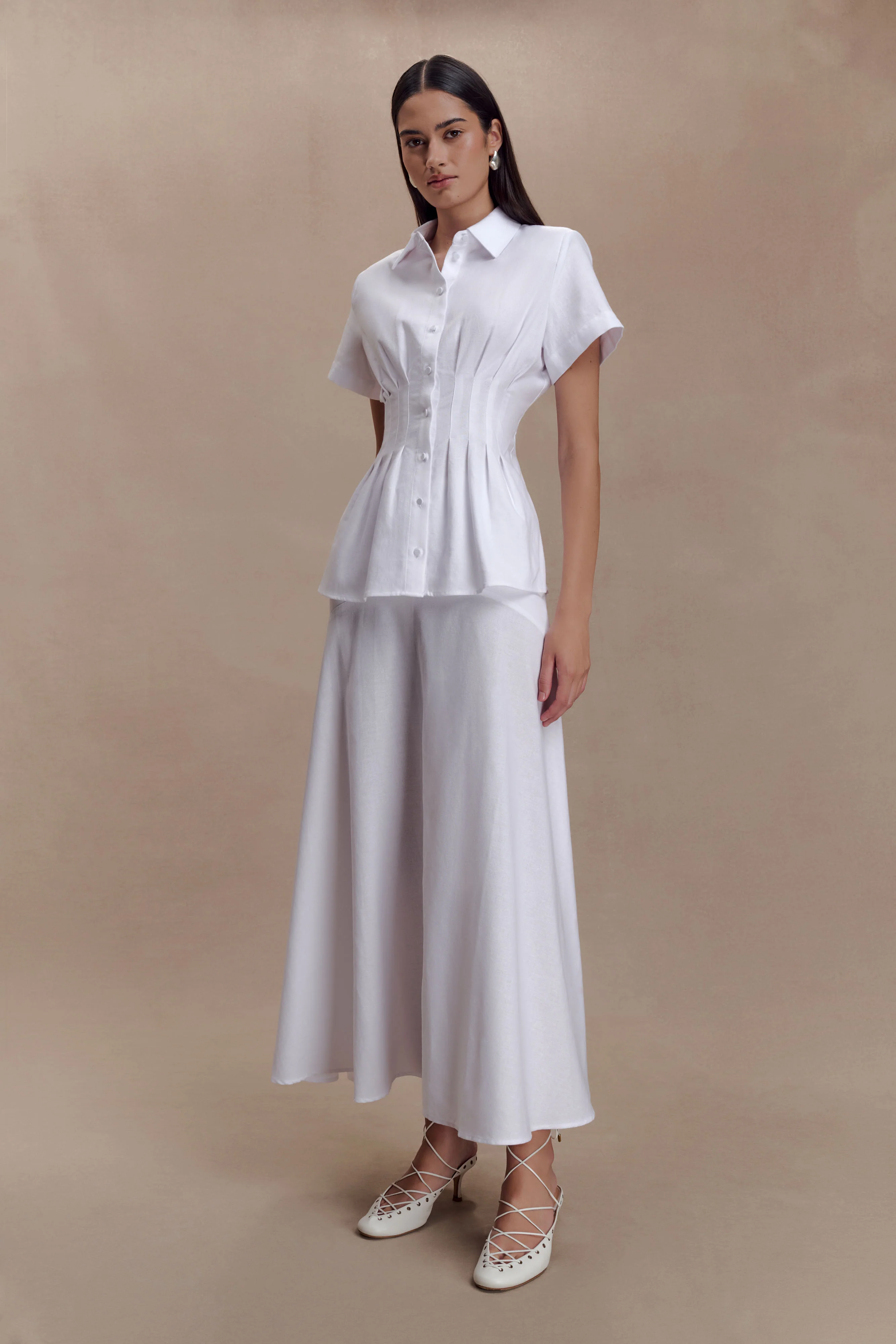 Selma Short Sleeve Linen Shirt - White - Image 3
