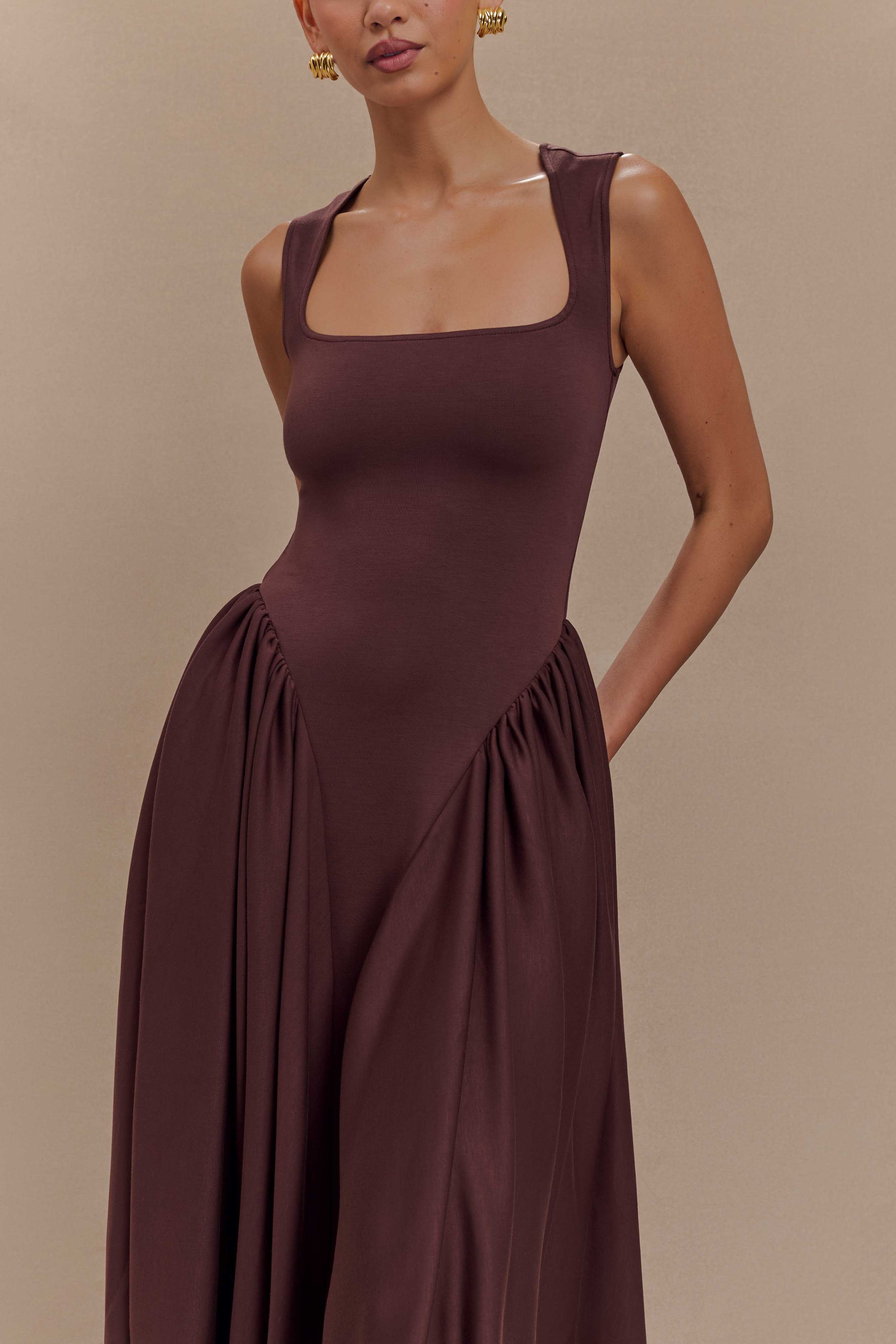 Sharon Scuba Jersey Midi Dress - Cacao Brown - Image 3