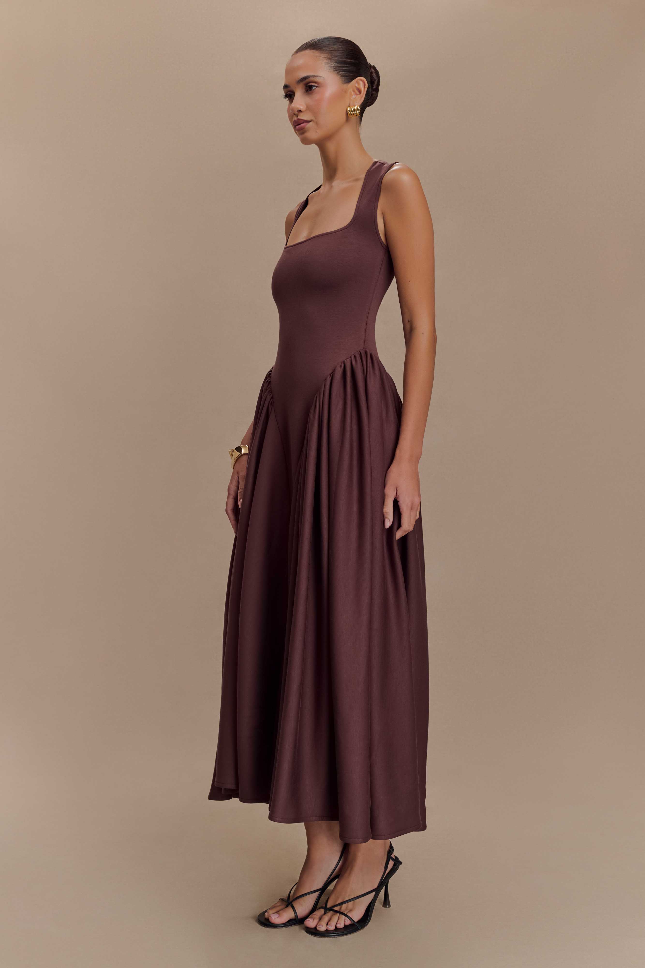 Sharon Scuba Jersey Midi Dress - Cacao Brown - Image 4