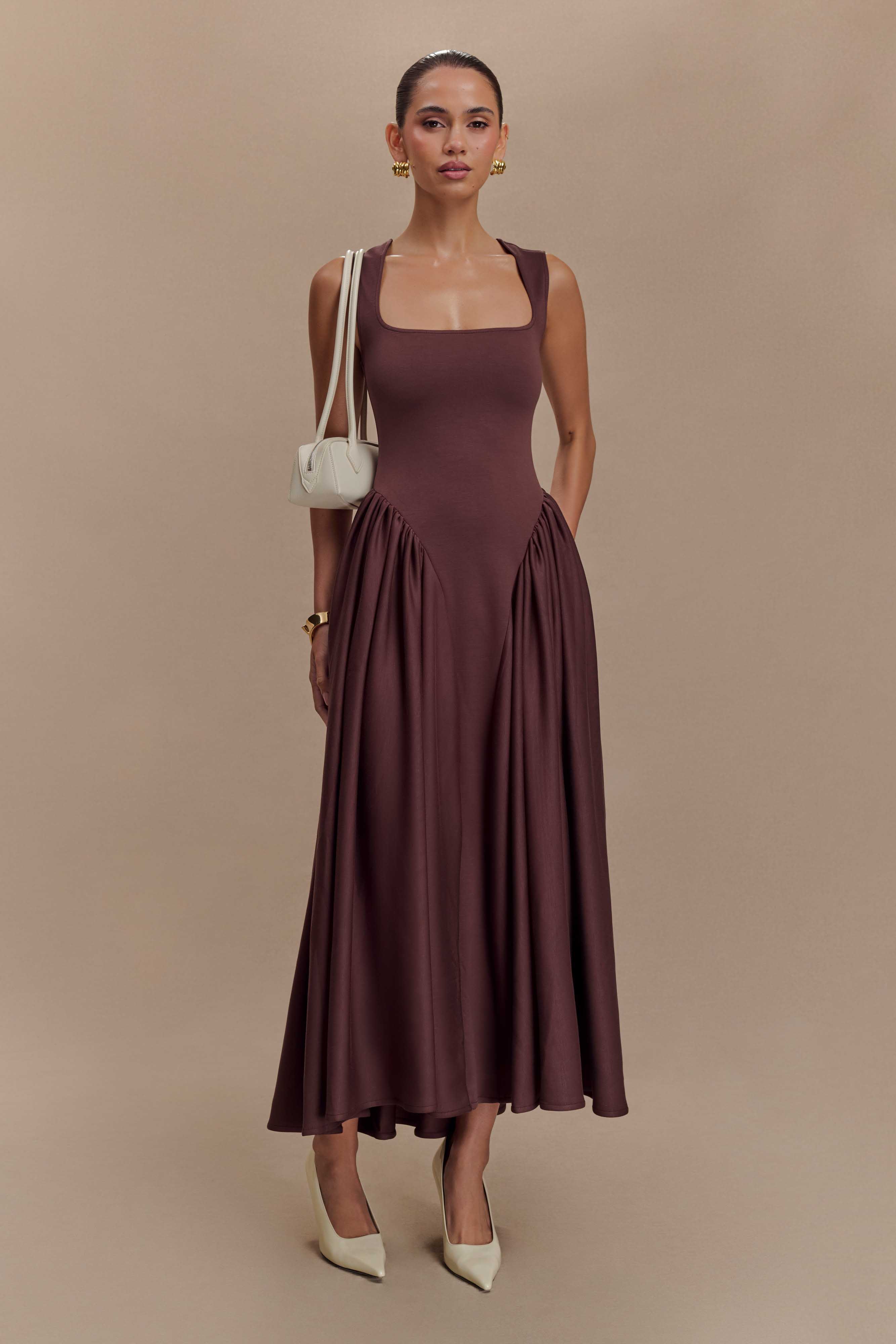 Sharon Scuba Jersey Midi Dress - Cacao Brown - Image 5
