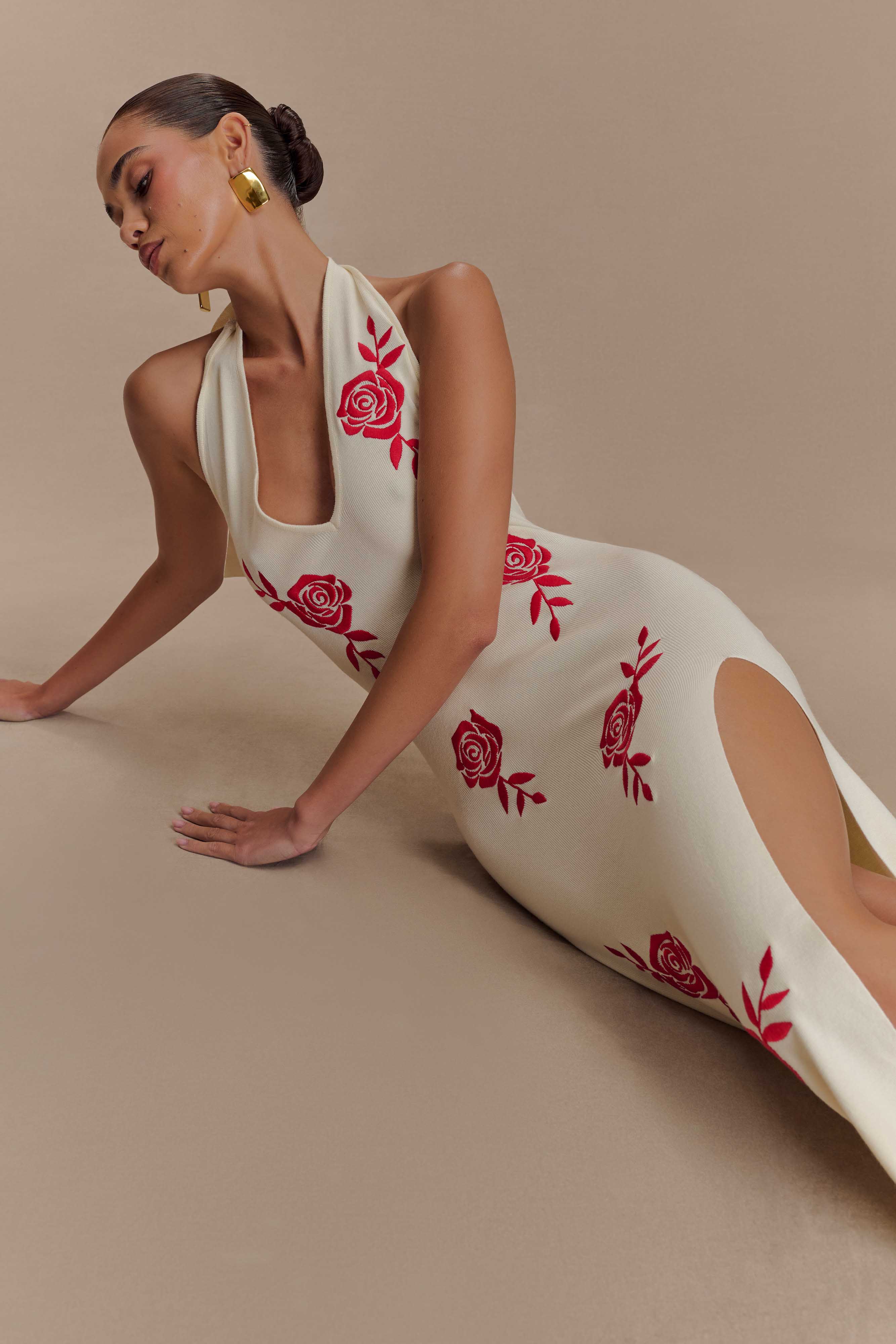 Shiloh Rose Knit Halter Maxi Dress - Ivory - Image 3