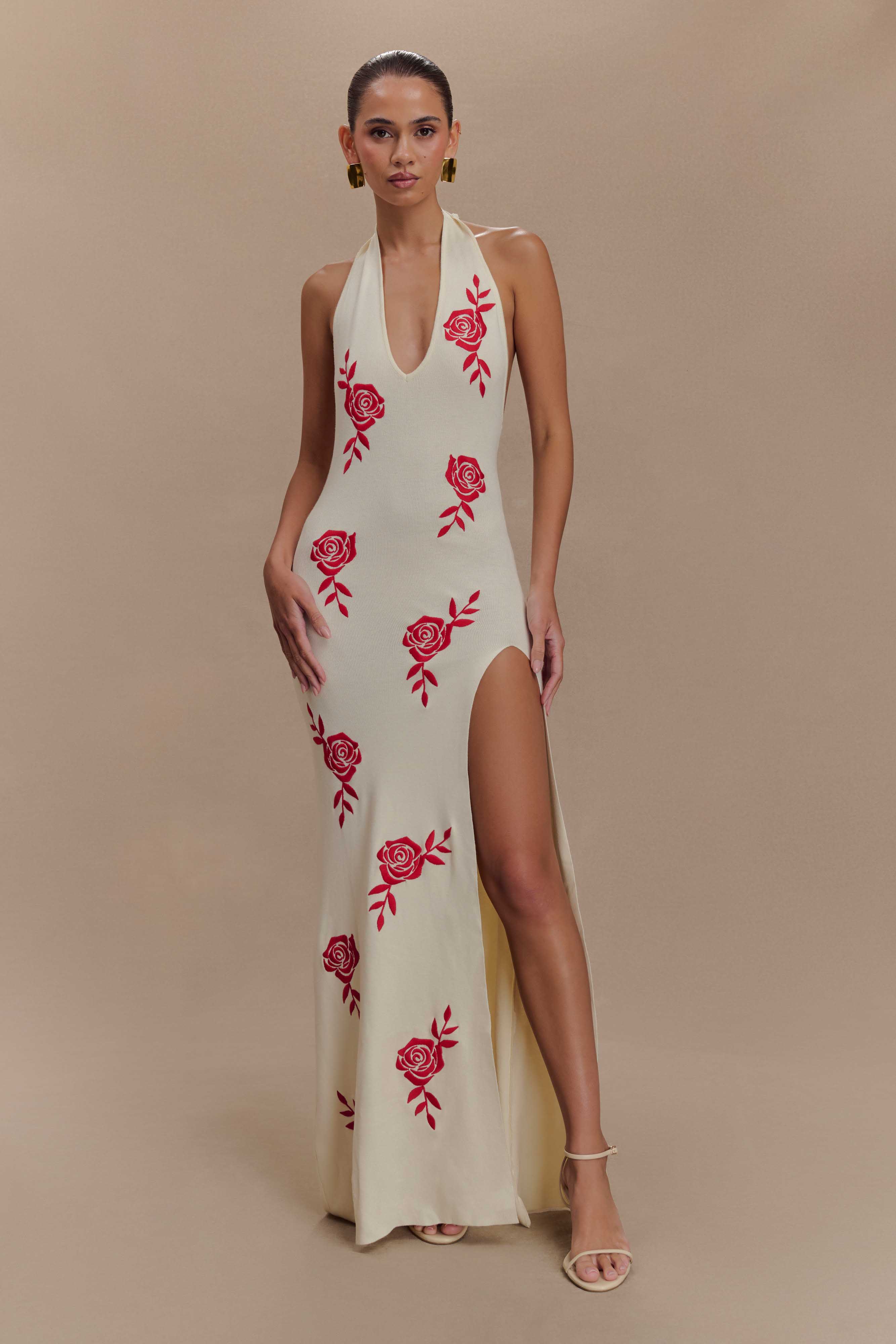 Shiloh Rose Knit Halter Maxi Dress - Ivory - Image 5
